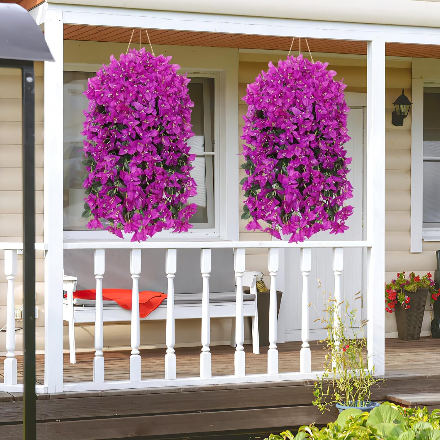 Fake Bougainvillea Flowers Artificial Flowers Plants for Outdoor 2PCS Fake Silk Long Trailing Vines UV Resistant Faux Hanging Flowers for Front Door Porch Garden Balcony Summer Decor (Purple) - Image 4