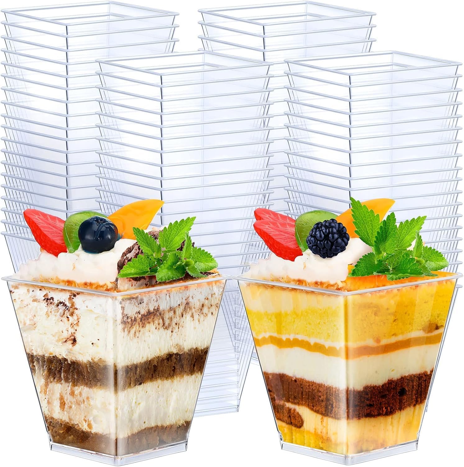 Mini Mousse Cups Clear Crystal Dessert Shooters Party Serving Tumbler Cups for Parfait Appetizers & Acrylic Dessert Shot (Pack of 25pcs, 70 ml, Square)-image-37