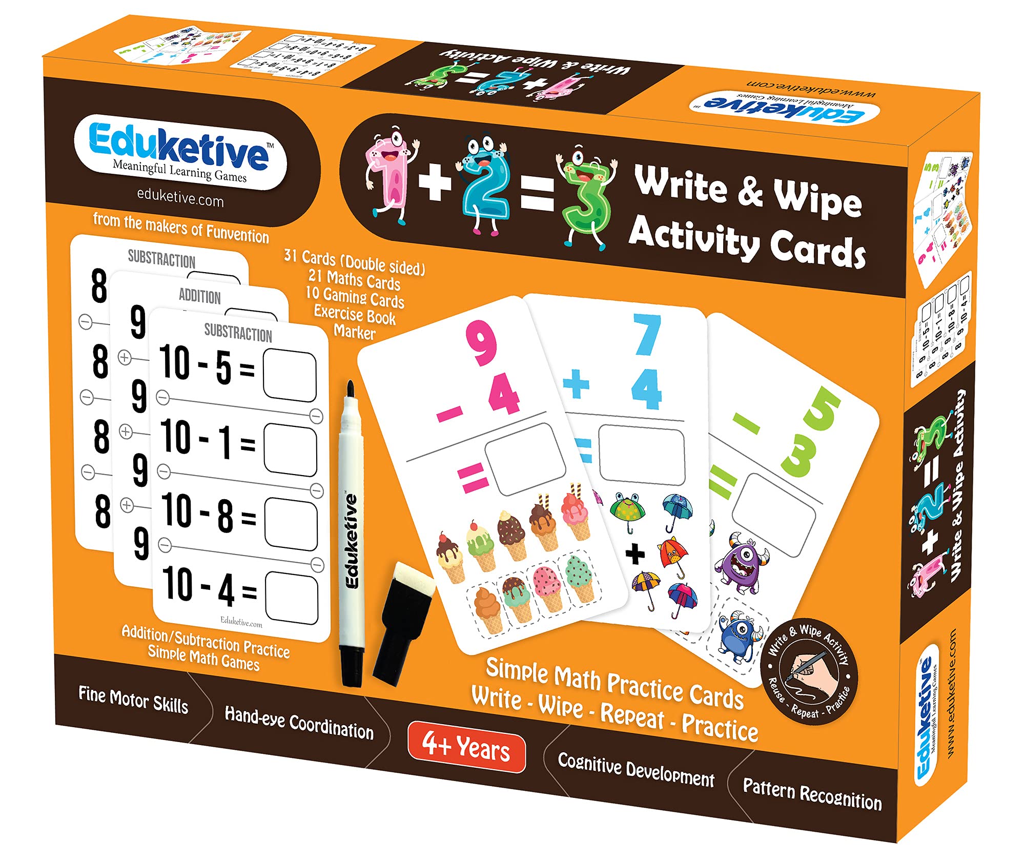 Eduketive 1+2=3 PREMATH Write & Wipe Reusable Activity 3-9 yrs Writing Practice Preschool Learning Educational Game with Exercise Book (B093Z4VQNJ) Amazon Price History, Amazon Price Tracker