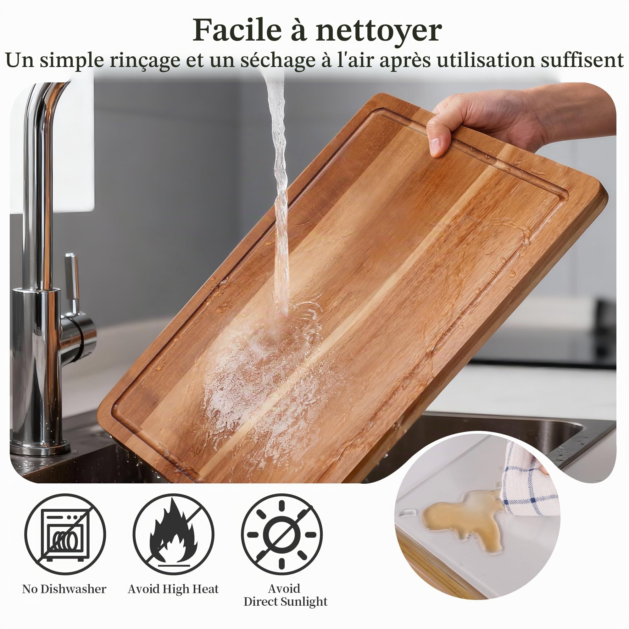 WILLKOMMEN Planche a Decouper Bois,2PCS Acacia Planche à Couper en Bois D'Acacia Pour La Cuisine Et L'Ensemble de Plaques de LéGumes Acryliques,Planche a Decouper Bois Massif Durable