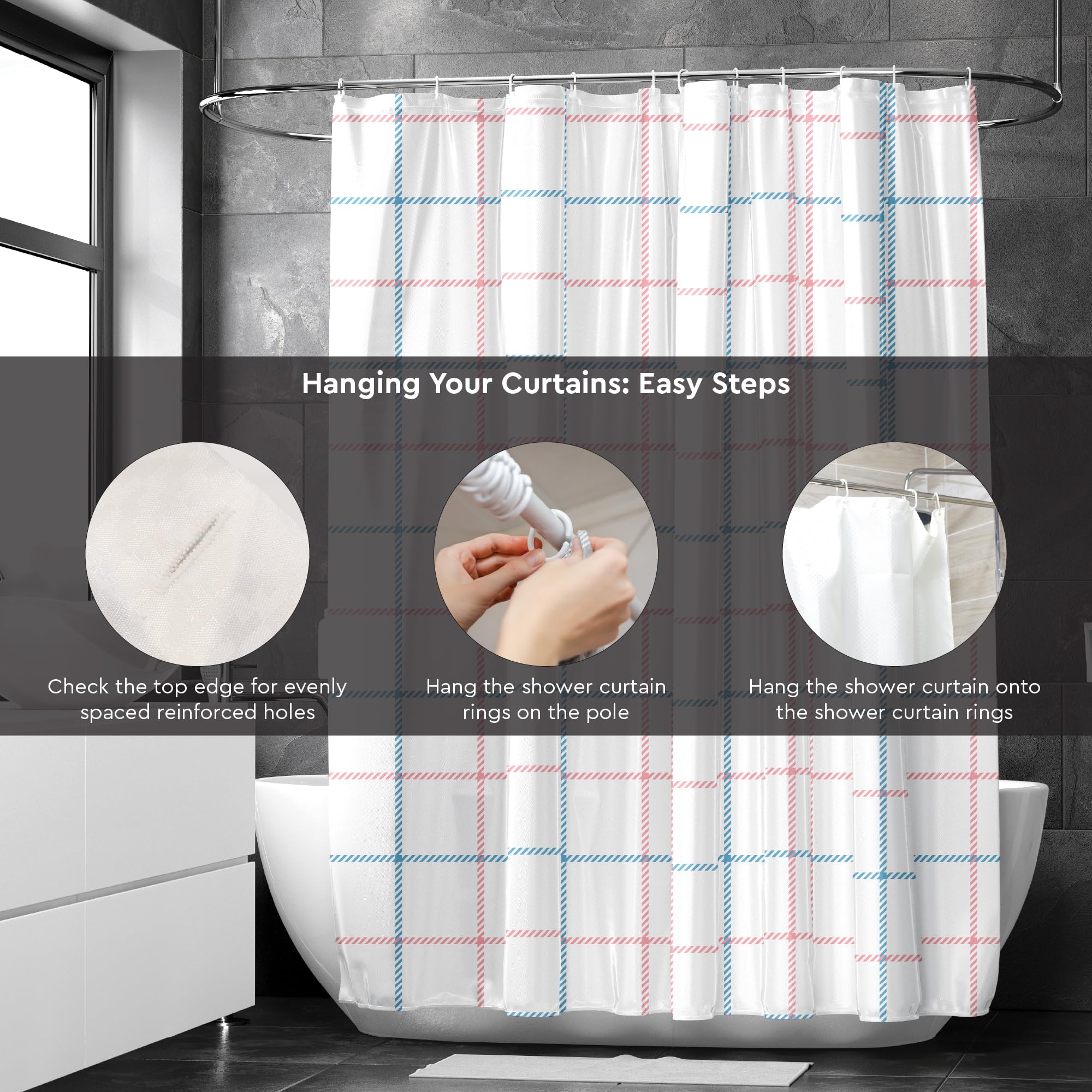 Encasa XO Shower Curtain, Waterproof Polyester, Squares 4