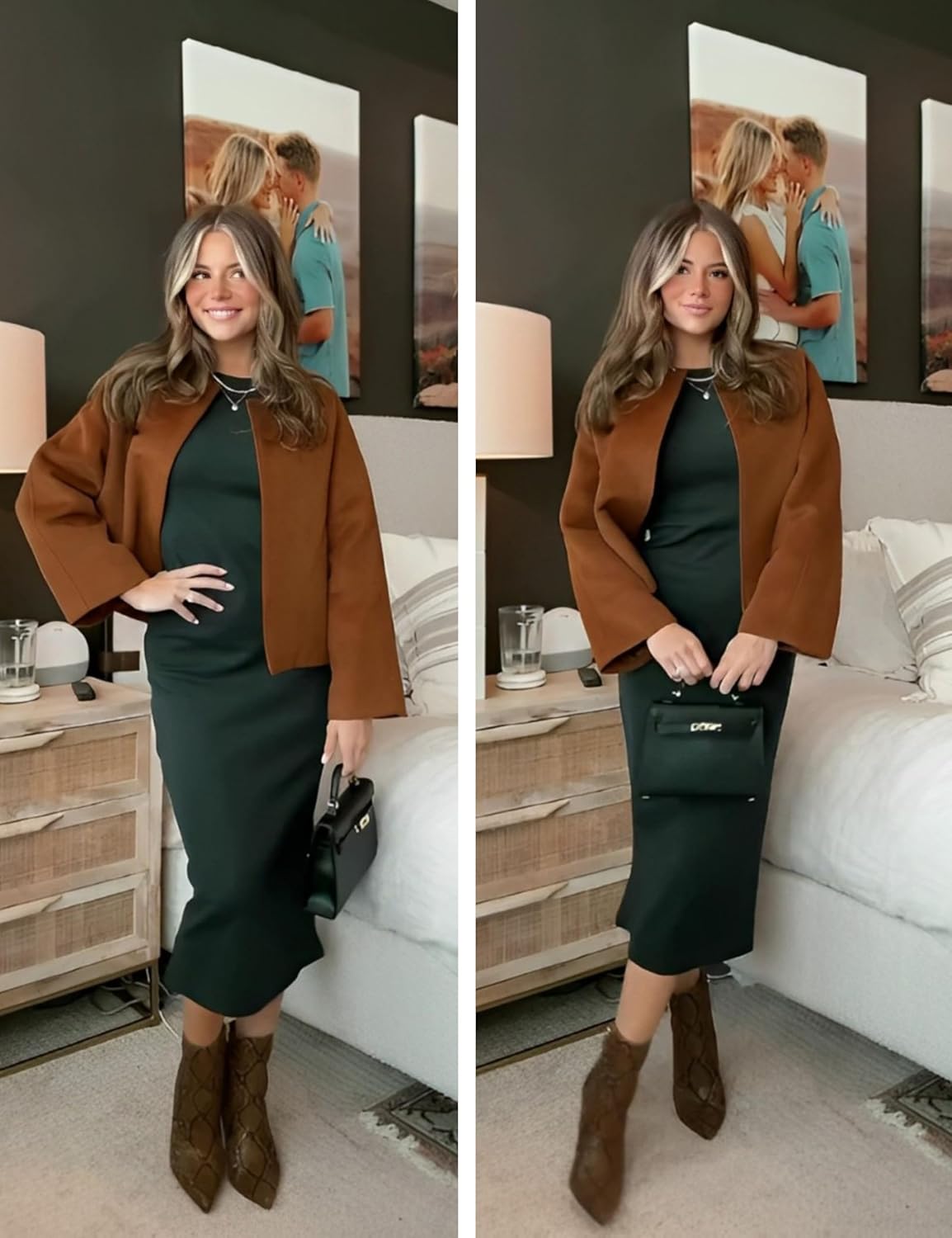 Qiaomai Womens Cropped Pea Coat Long Sleeve Open Front Winter Wool Blend Jackets Overcoat (Brown-S) - Image 5