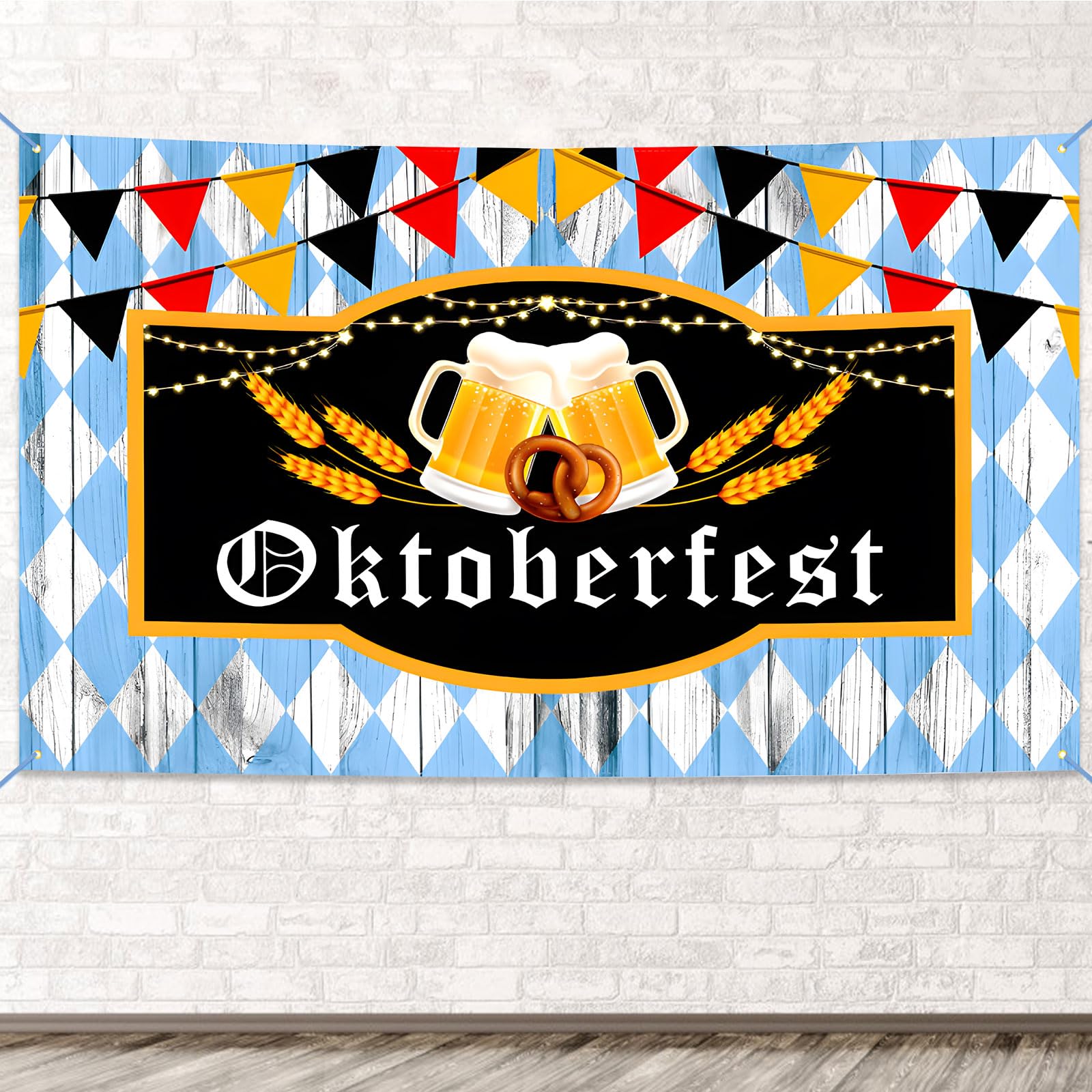 WANDIC Oktoberfest Hintergrund Banner 115x180cm - Hochwertige Bayerische Deko mit Kupferösen - Ideal für Oktoberfest Party, Sausage Party & Festliche Dekoration