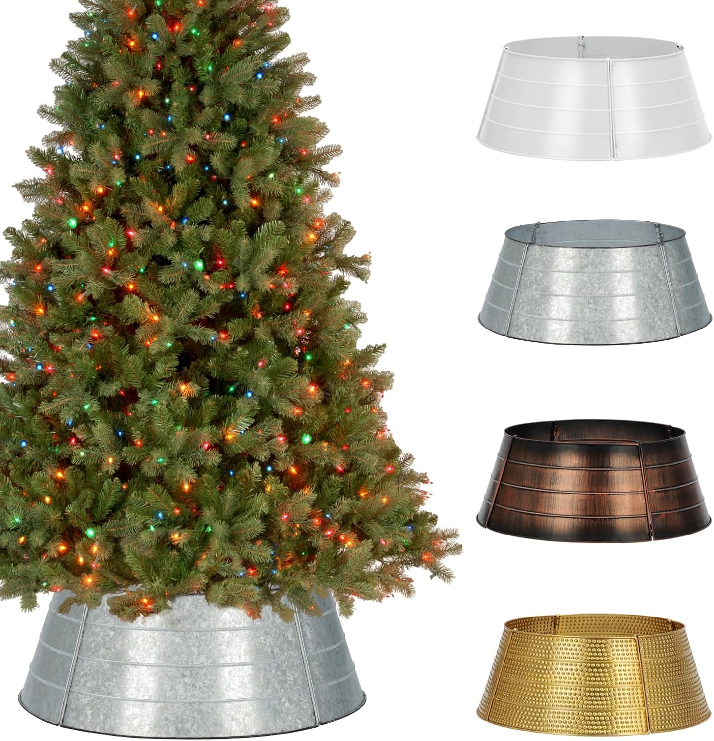 BAYN Metal Christmas Tree Collar, 23-Inch Diameter Base Cover Christmas Tree Ring Stand-Galvanized