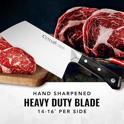 Vista 3 de Cutluxe Cuchillo Hendedor de Carne - Cuchillo Hendedor de Carnicero Pesado de 7", Hoja de Acero Alemán Extremadamente Afilada, Espiga Completa
