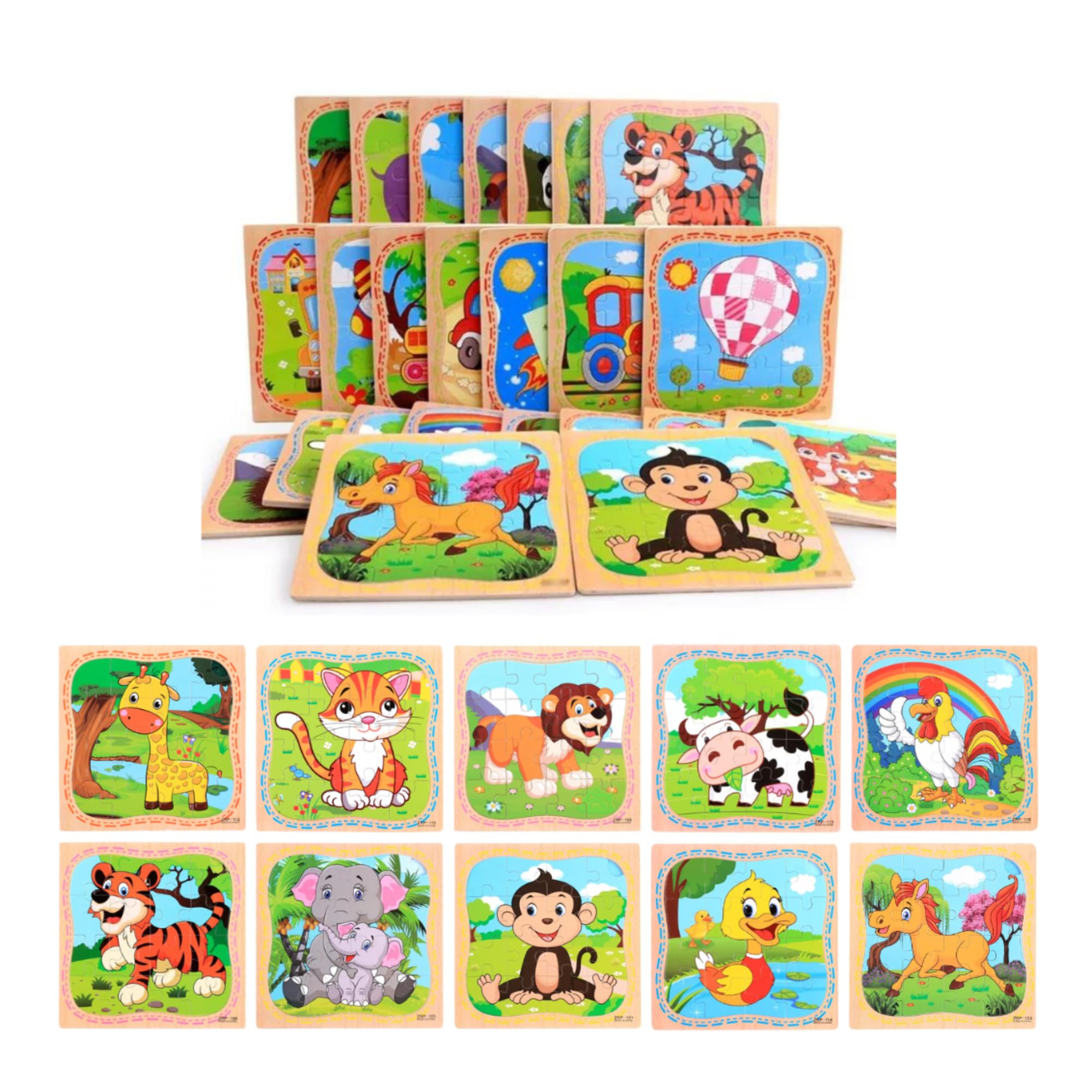 Pack de 10 Puzzles de Madera para Niños, Rompecabezas Educativos Montessori de Animales, Juguete de Aprendizaje Temprano para Niñas y Niños de 3, 4, 5 y 6 Años