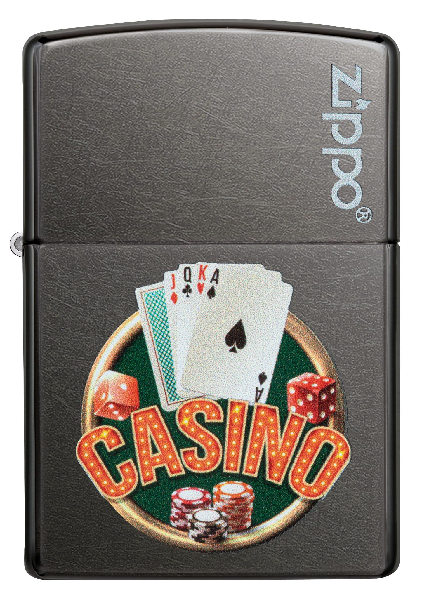 Zippo Casino Zapalniczka Sztormowa, Kolorowy Nadruk, do Napełniania, Wielokrotnego Użytku, Wiatroodporna Konstrukcja, Pudełko na Prezent, Wykonano w USA, Szary (Gray Dusk)