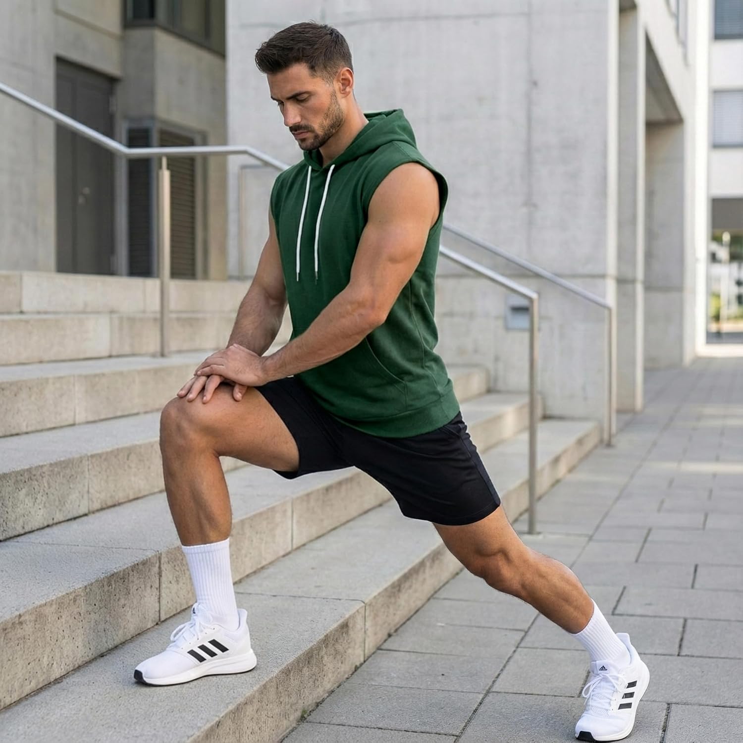 Ohoo Men's Workout Hooded Tank Tops Muscle Cut Off Sleeveless Gym Hoodies - Image 2