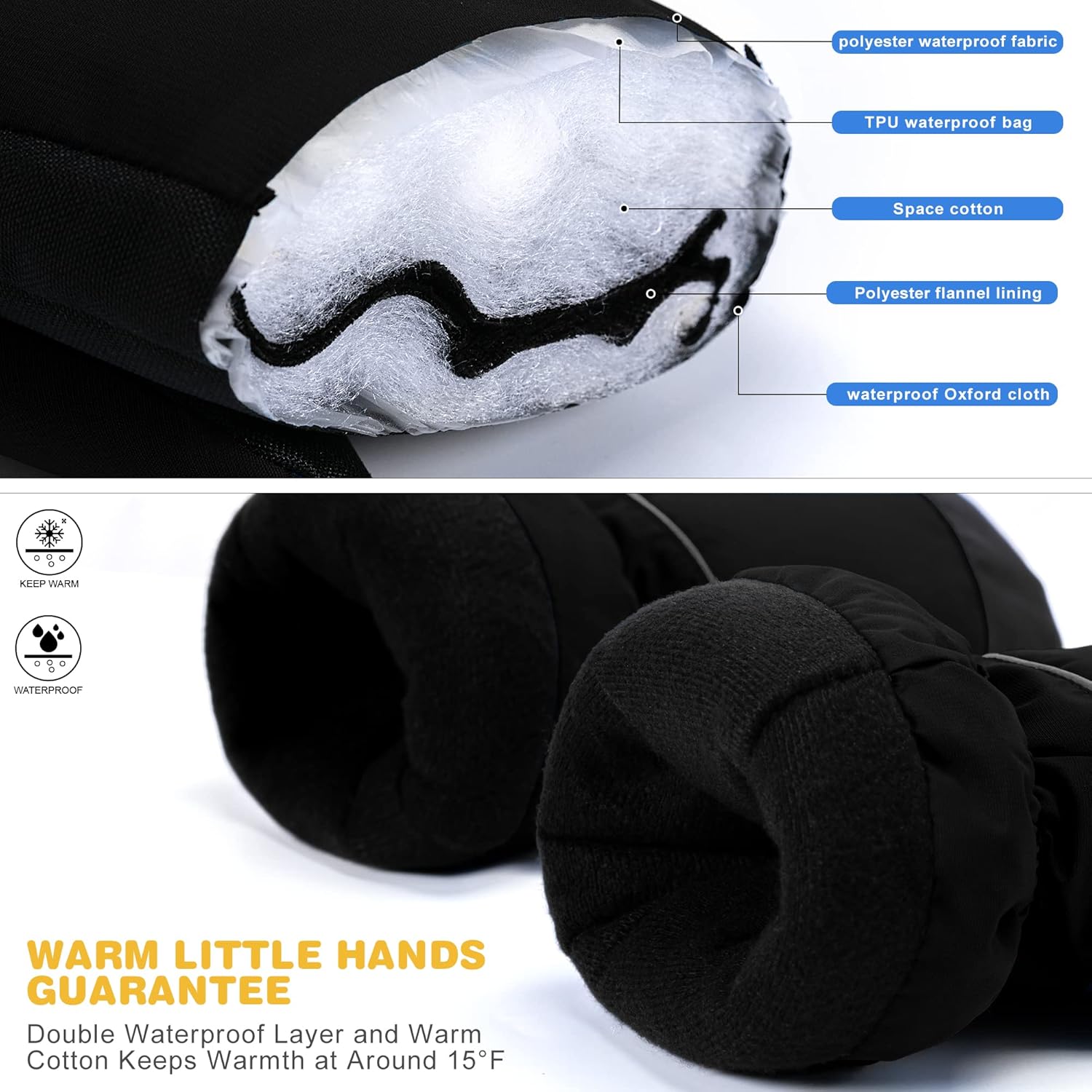 ThxToms Kids Ski Mittens Gloves, Toddler Snow Mittens Waterproof Winter Gloves Long Cuff for Boys Girls Skiing Snowboarding - Image 3