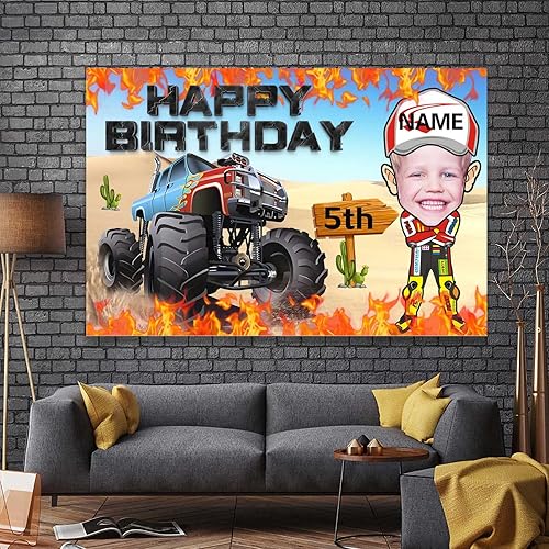 Miniatura 7 de Suministros personalizados para decoración de fiesta de cumpleaños de Monster Truck con texto en inglés Monster Grave Diggger, Hot Wheels Blaze (4 x