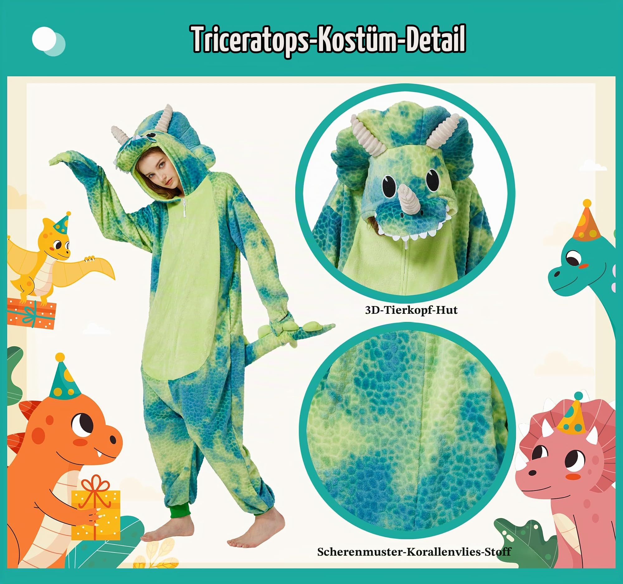 Loiahoer Unisex Erwachsene Triceratops Onesie Kostüm Pyjama Tie-dye Dinosaurier Karneval Halloween Cosplay Kostüm Neuheit Tier Weihnachten Schlafanzug Pyjama Set für Familie & Paare