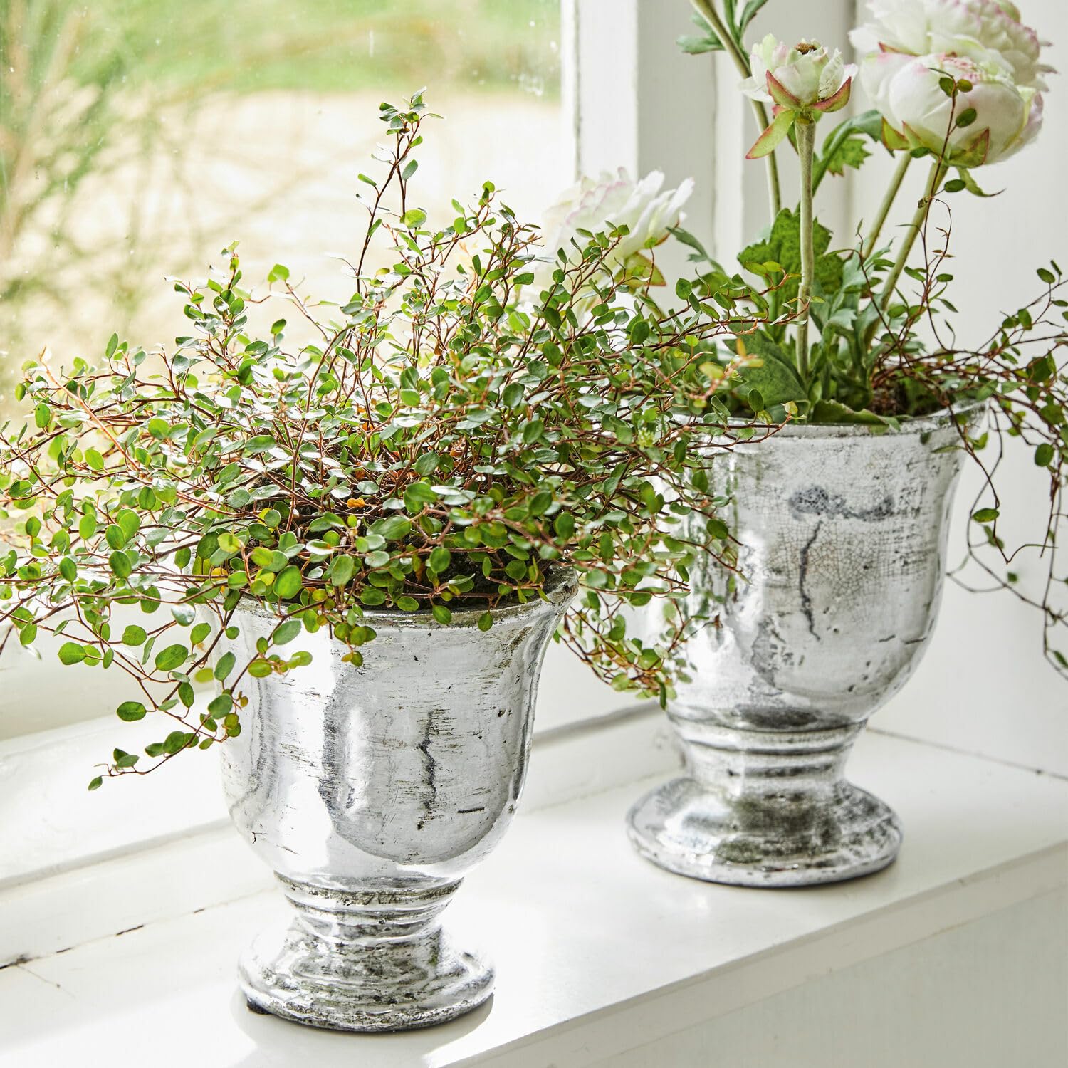 Loberon Übertopf Set Banon, antiksilber | Blumentopf Aus Terrakotta - Ideal Für Zimmerpflanzen & Kräuter - Ideal Für Balkon & Wohnzimmer
