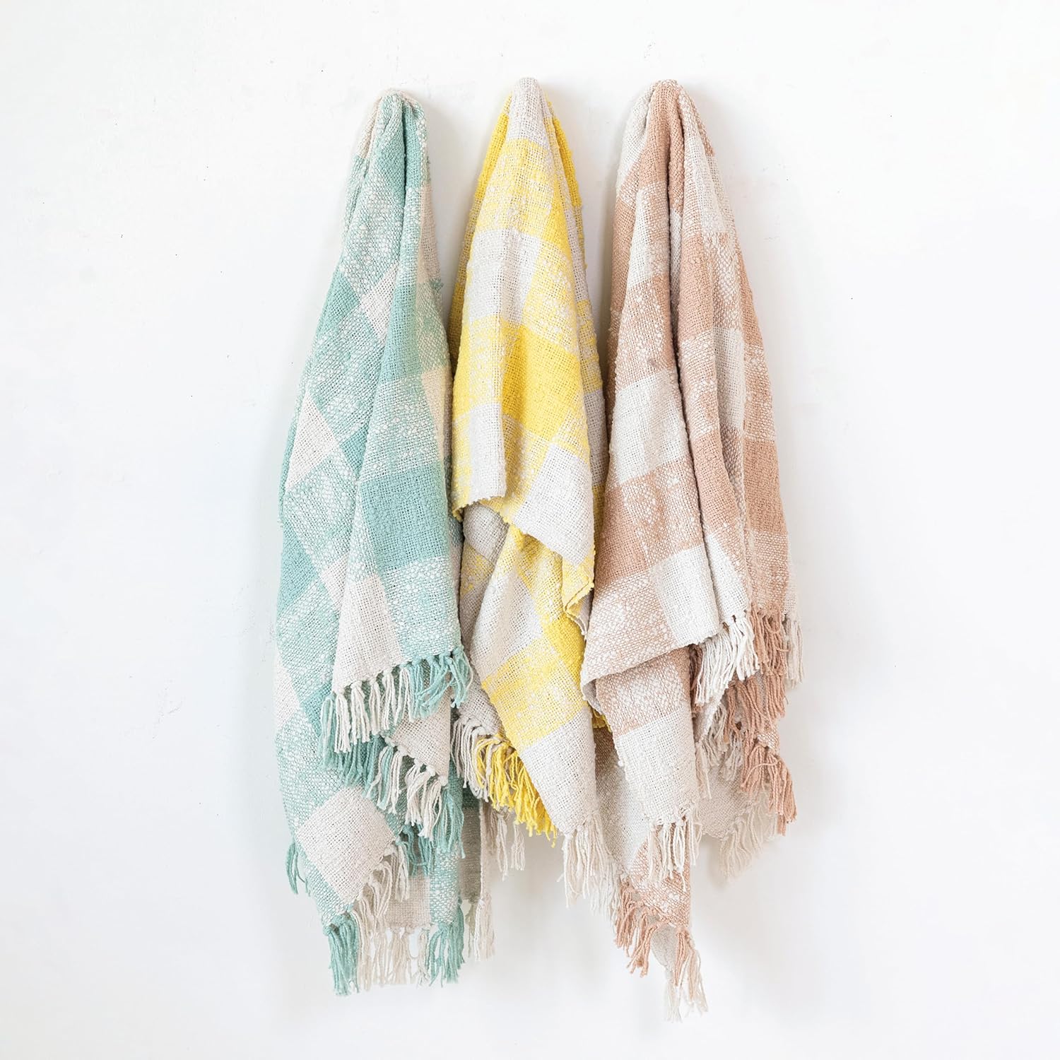 Creative Co-Op Hand-Woven Cotton Throw with Plaid Pattern and Fringe, Blush and Cream - Image 4