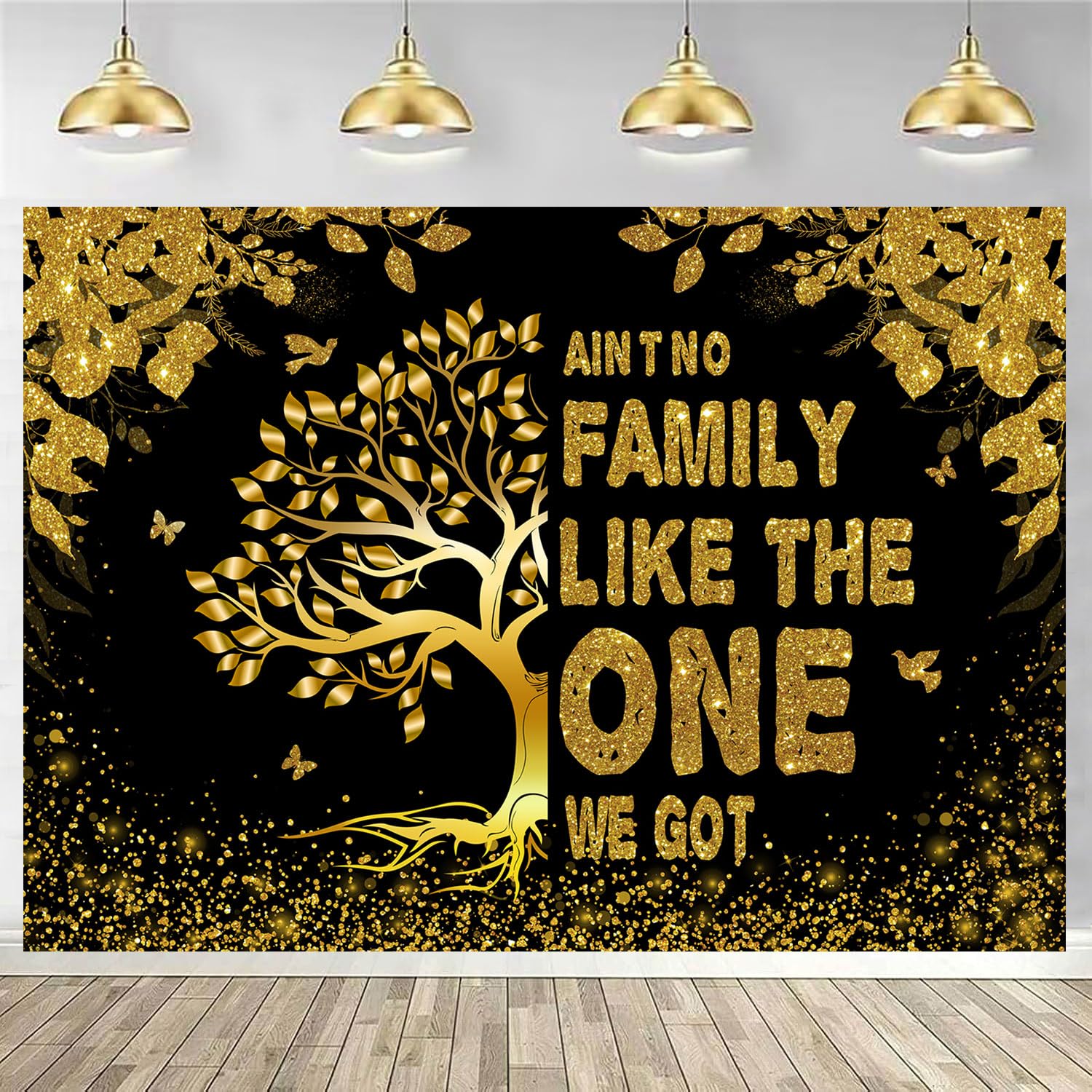 Amazon.com : Withu Gold Black Family Reunion Party Backdrop Ain