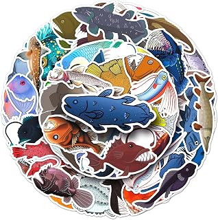 50 Pcs Fantasy Deep-Sea Fish Stickers, 1.96-3.15inch Cartoon Deep-Sea Creature Decorative Stickers, Self-Adhesive for Scrapbooking, Science Setup, Ocean Theme Decoration (Deep-Sea Fish)