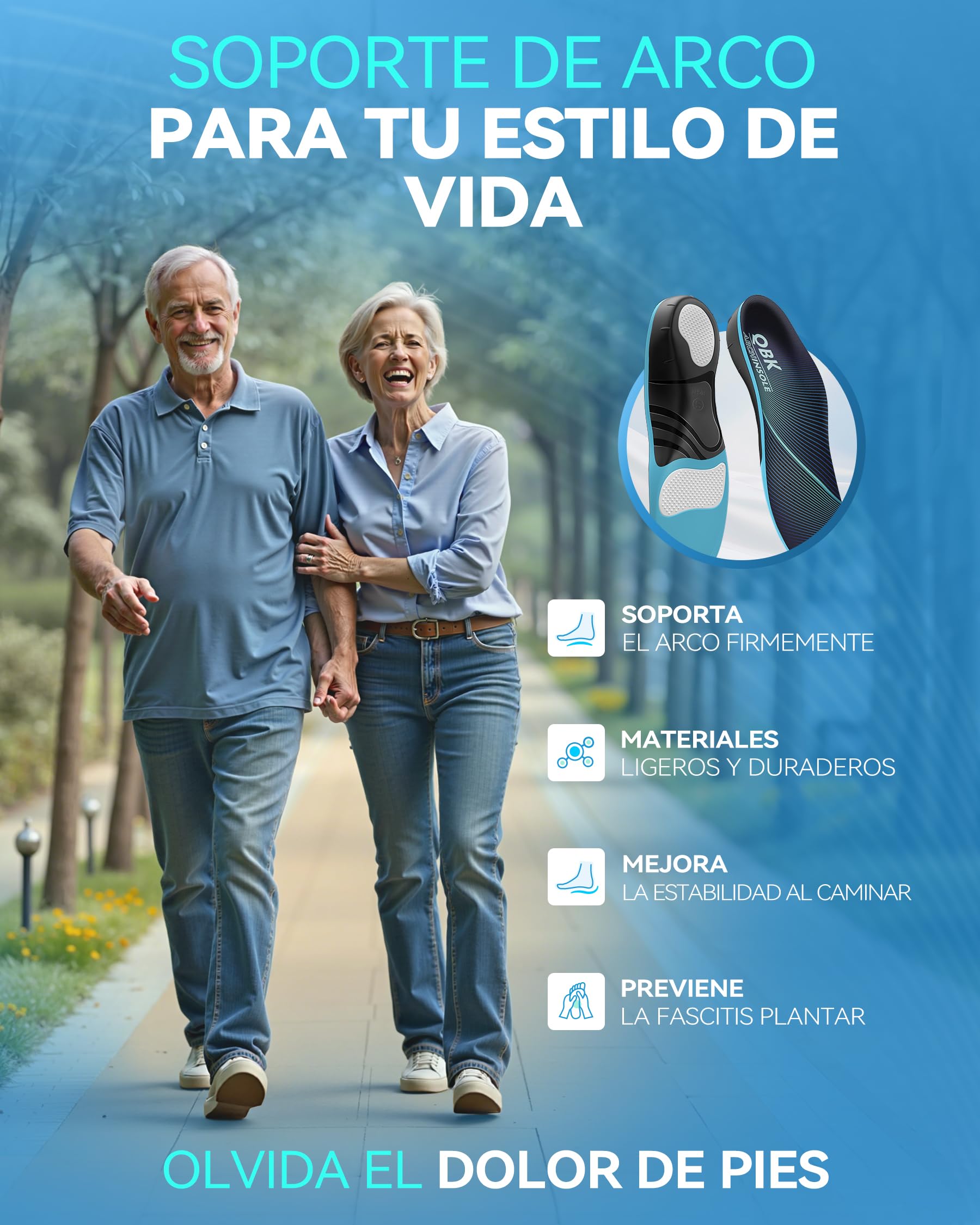 Plantilla Espolón Calcáneo QBK, Plantillas de GEL para Fascitis Plantar, Arco Alto, Pie Plano, XS