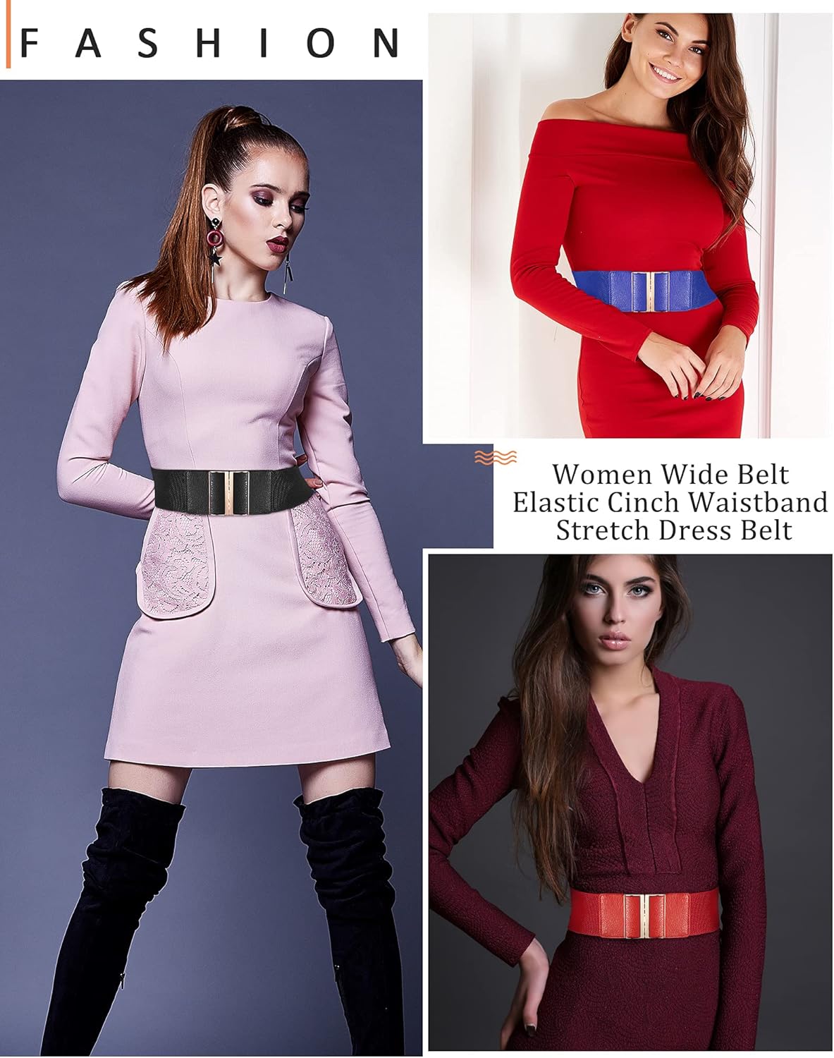 SATINIOR 6 Pieces Women Wide Belt Elastic Cinch Waistband Stretchy Dress Waist Belt with buckle for Ladies, One Size - Image 2