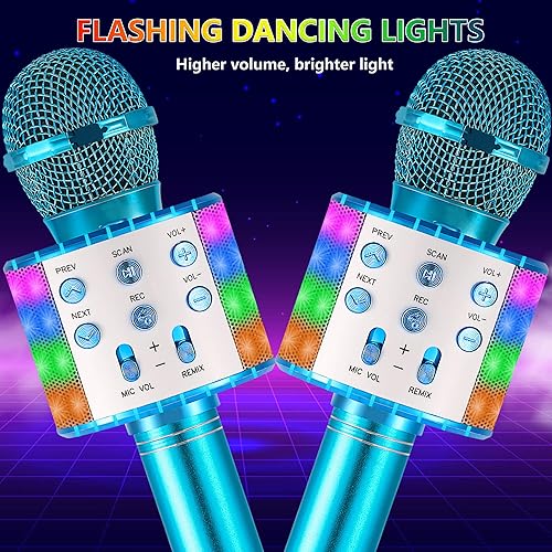 Miniatura 7 de Micrófono de karaoke para niños, inalámbrico Bluetooth portátil de mano, micrófono de karaoke para cantar, con luces LED, regalo para niñas, niños y