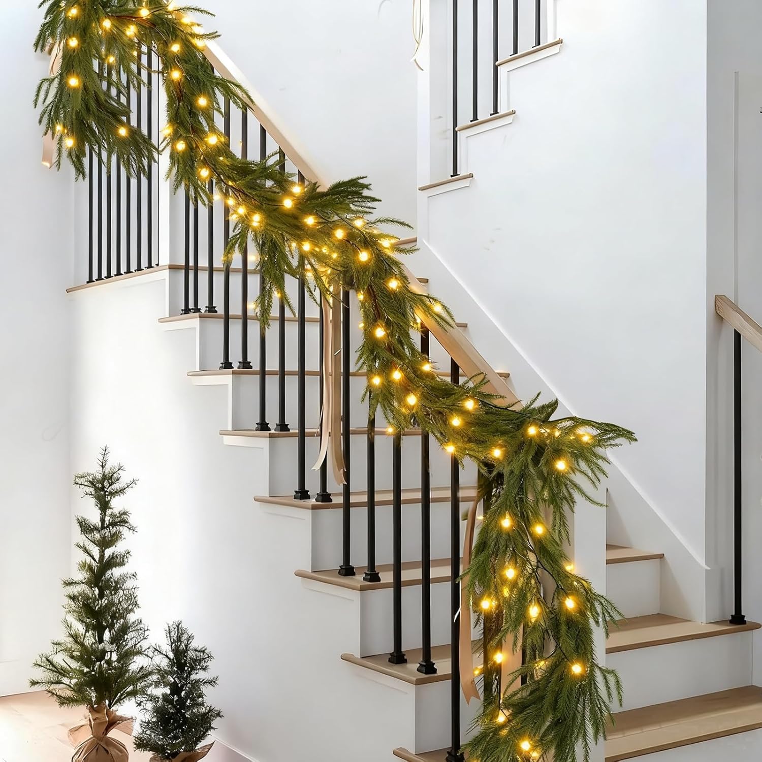 9FT Christmas Garlands Norfolk Pine Garland, Real Touch Artificial Winter Pine Garlands, Green Artificial Greenery Garland for Table, Wall, Mantle, Indoor, Outdoor Christmas Decorations - Image 5