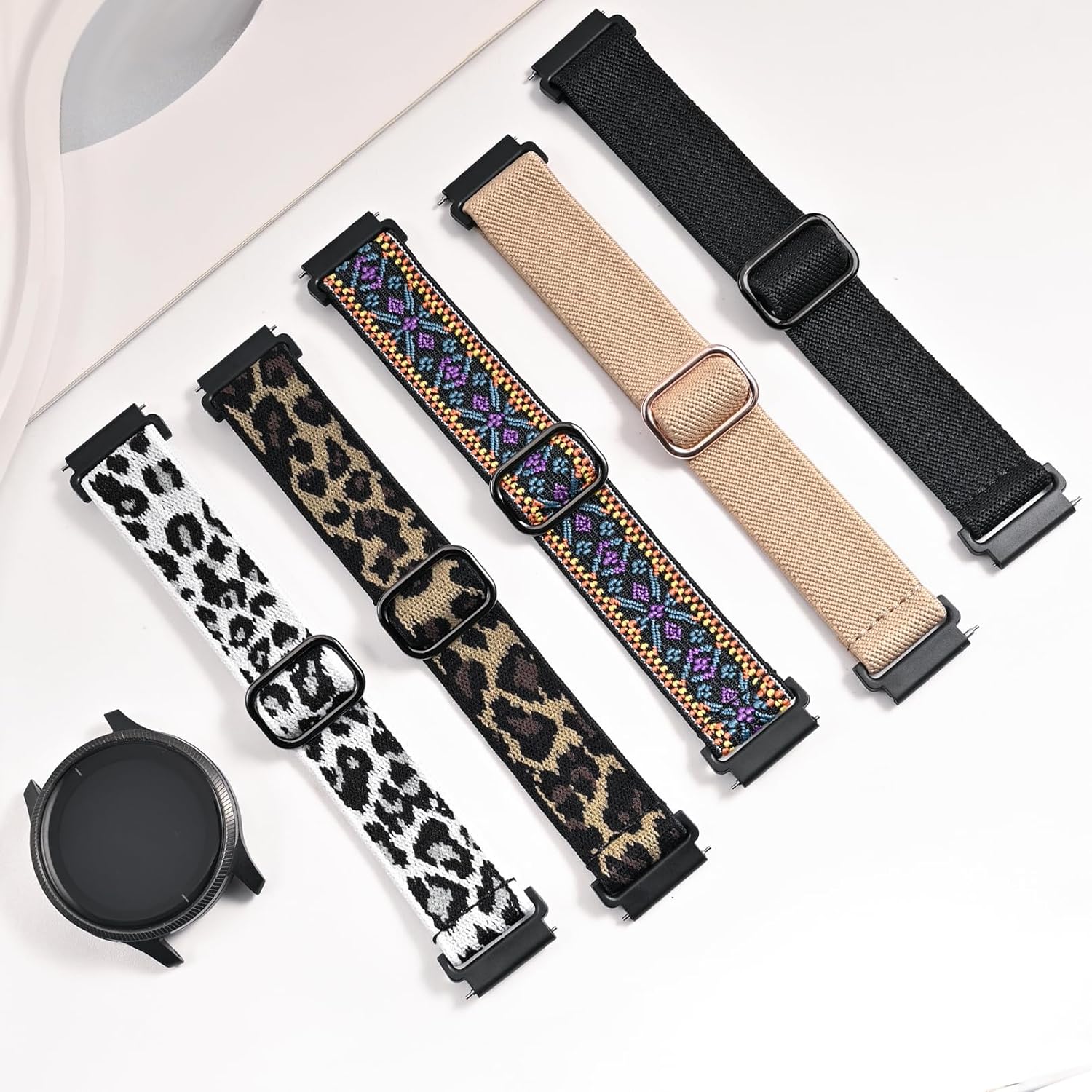 5 Pack Stretchy Nylon Watch Bands Compatible with Garmin Vivoactive 5/6/Forerunner 55/165,20mm Soft Elastic Fabric Adjustable Replacement Sport Straps for Garmin Venu Sq 2 Women Men - Image 2