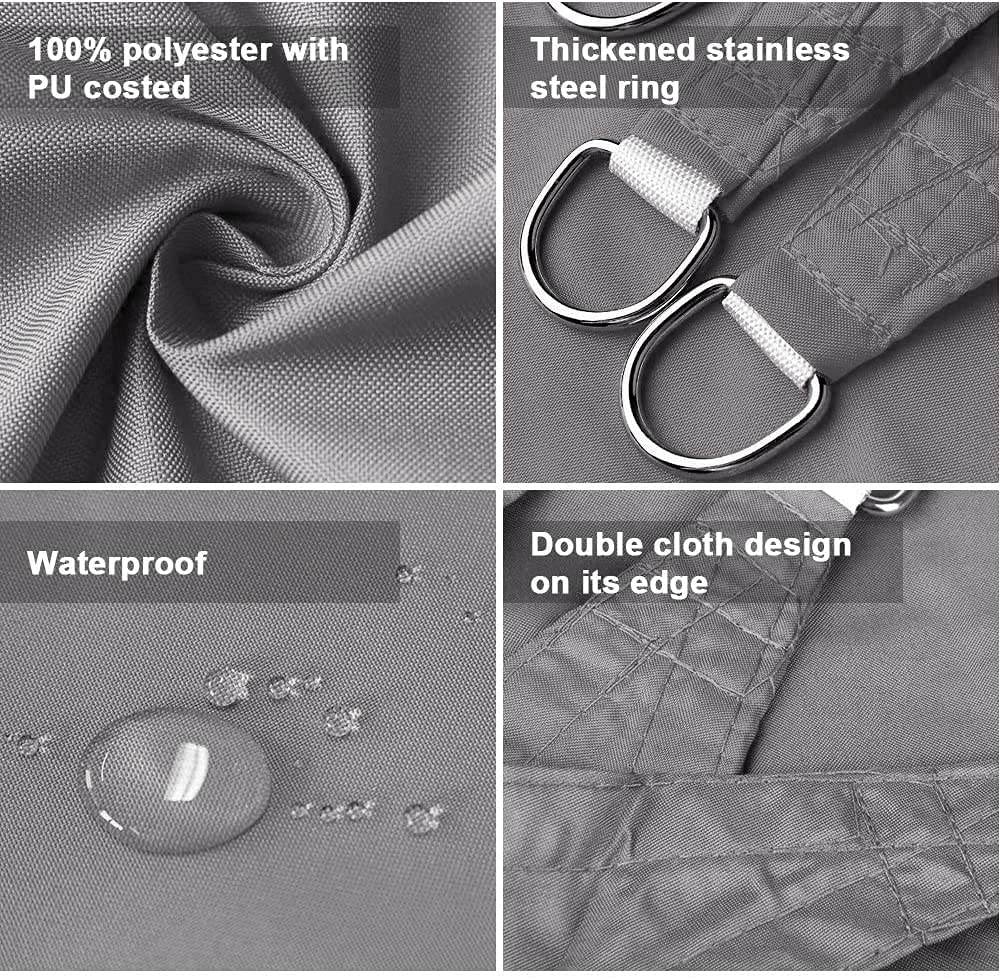 Dripex Tenda da Sole per Esterno, 5X7M Vela Ombreggiante, Tenda a Vela Rettangolare Protezione Anti Raggi UV e Impermeabile, Telo Parasole per Giardino, Terrazzo, Patio, Cortile e Prato (Grigio)