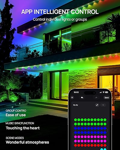 Miniatura 6 de VCOKEN Luces permanentes para exteriores, 63.6 pies con 36 luces LED de Navidad para exteriores con control remoto de aplicación, modos de escena de