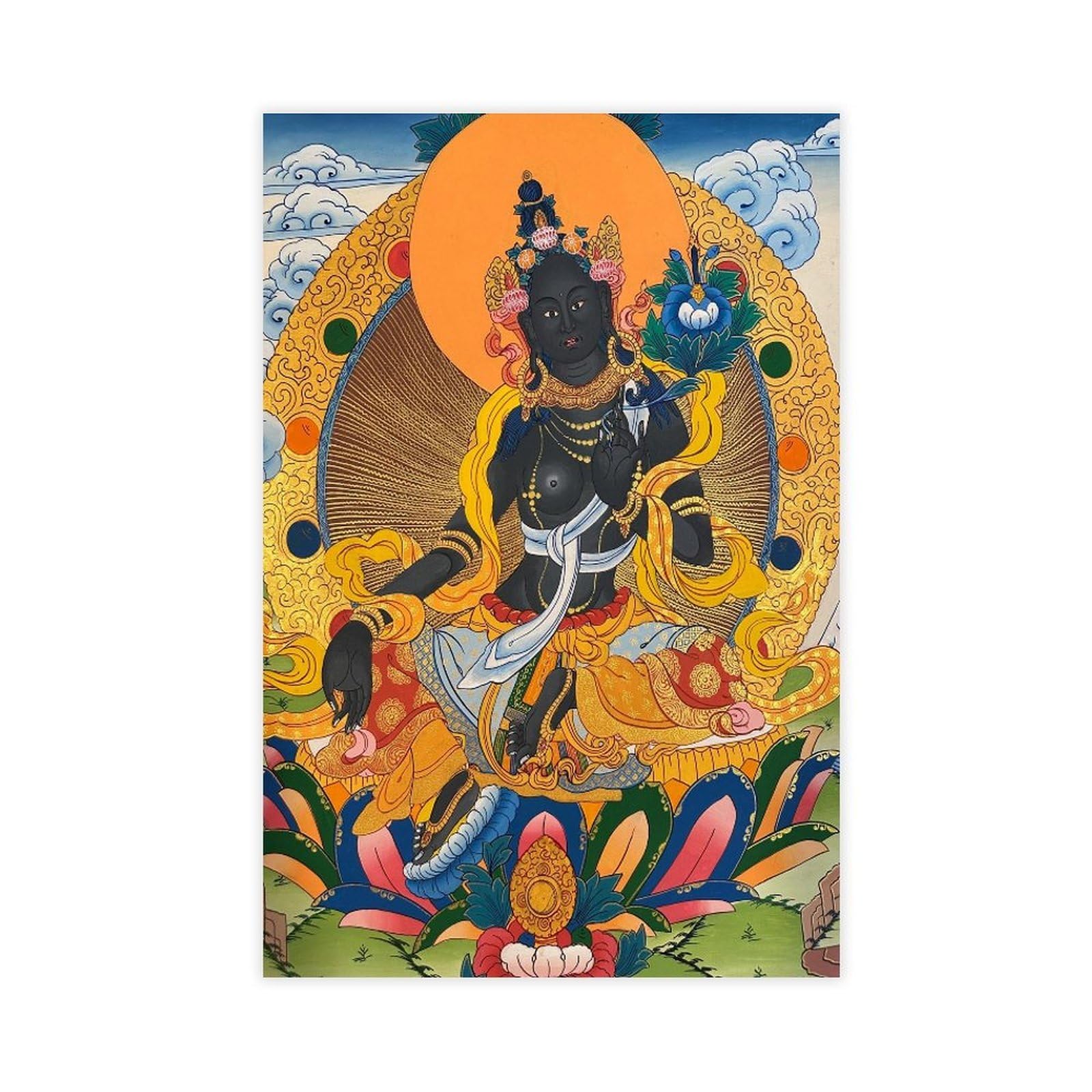 QIOTBVV Angry Goddess Fierce Black Tara Canvas Poster Bedroom Decor Landscape Office Room Decor Gift 24" L X 36" W