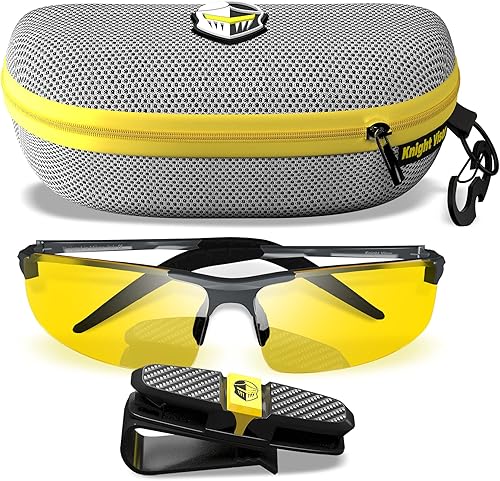 BLUPOND Lentes de conducción nocturna para hombres y mujeres, visión amarilla HD para máxima claridad, visera caballero (funda de titanio/gris,