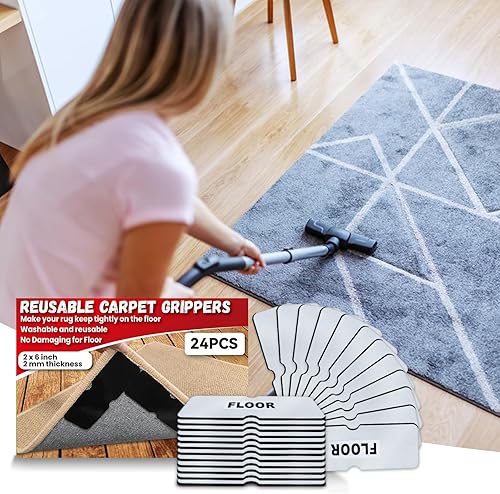 Miniatura 7 de Almohadillas antideslizantes para alfombras, reutilizables y lavables, almohadillas adhesivas fuertes para alfombras de área, mantienen las esquinas