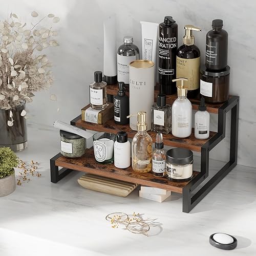 Miniatura 2 de Waissdea Soporte elevador de exhibición de madera, estante elevador de exhibición de madera, estante de encimera de cocina, organizador de especias,