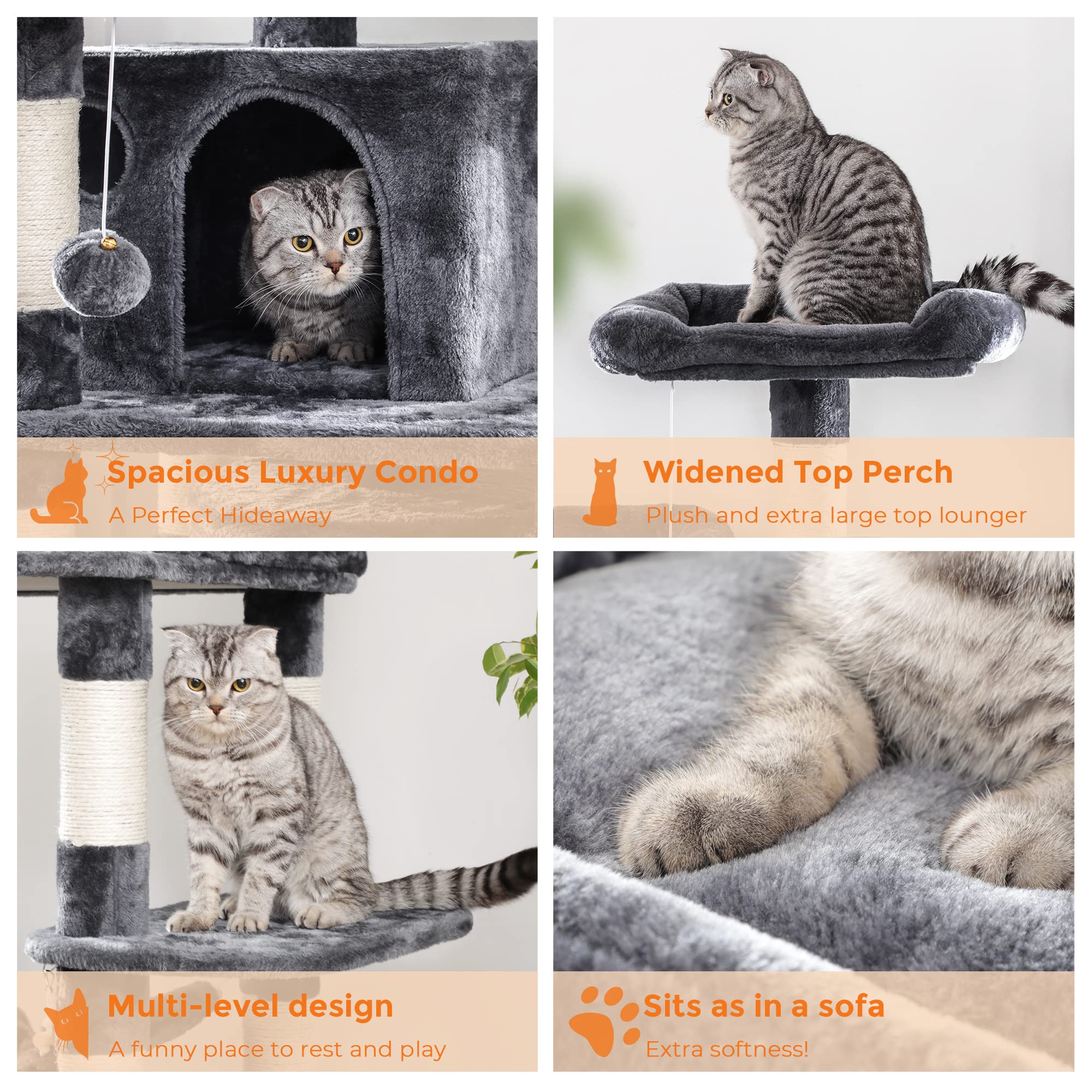 Buy FEANDREA MultiLevel Cat Tree for Big Cats, Stable Cat Tower Online