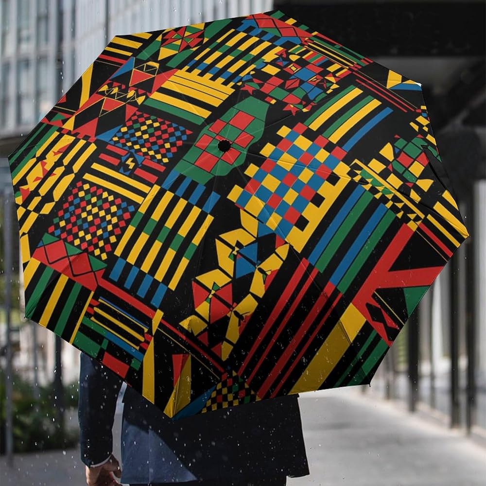 African Kente Print Travel Umbrella Portable Windproof Folding