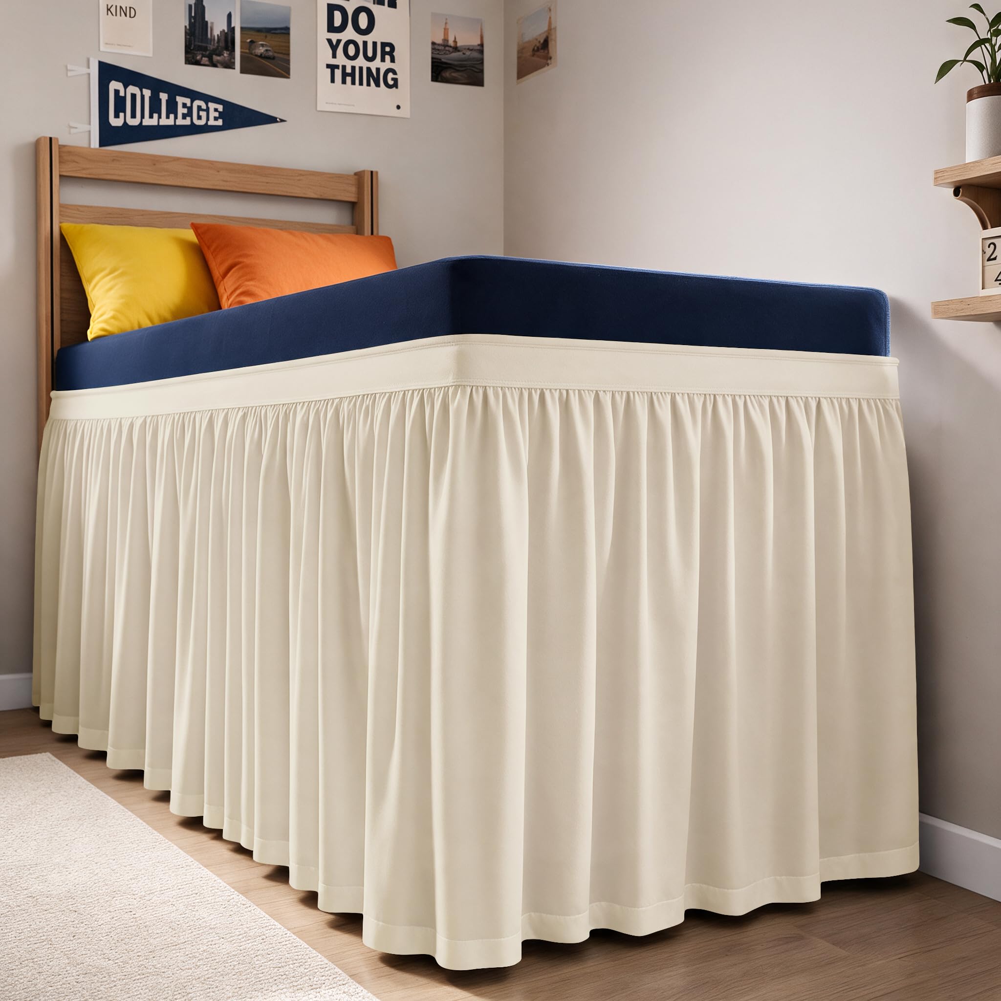 CGK Linens Dorm Room Bed Skirt Full XL - Dorm Essentials - 30" Off White