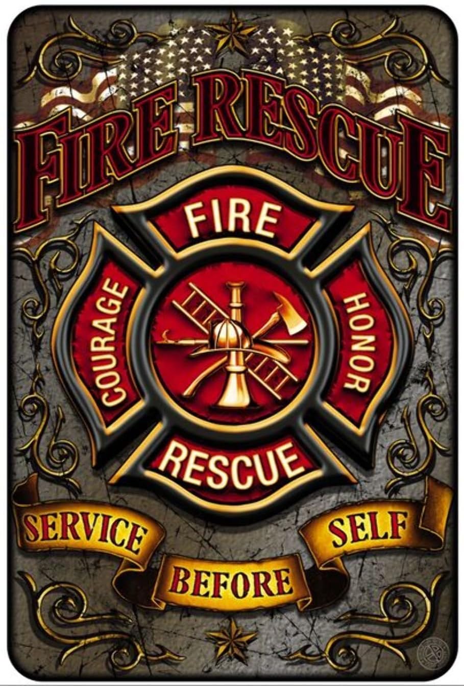 Erazor BitsWall Decor Signs, Parking Sign & Man Cave Decor? 8x12 Metal Wall Art D‚cor ? Gifts for Men, Metal Bar Sign (Fire Rescue)