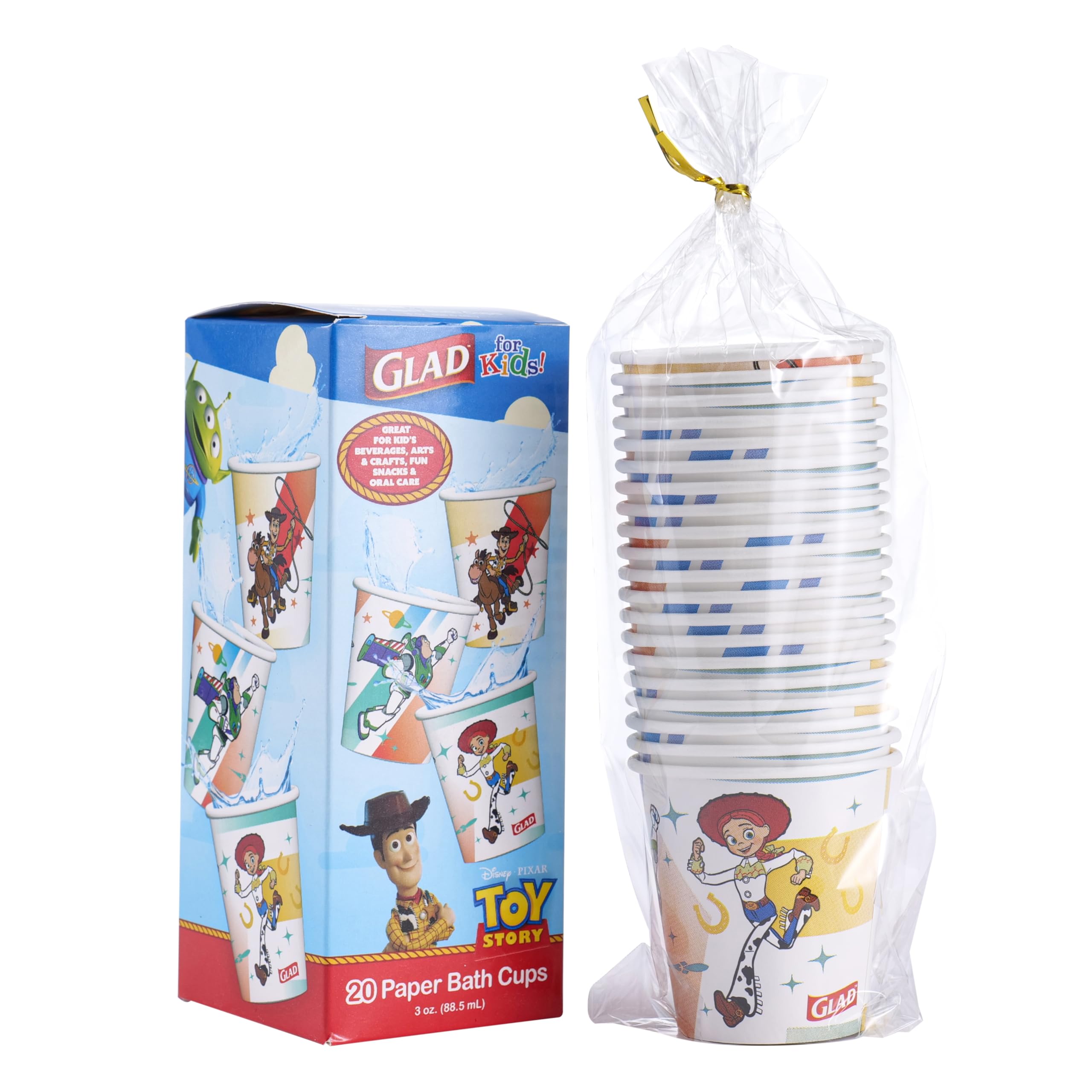 Glad for Kids Disney Pixar Toy Story 3oz Mini Paper Bathroom Cups for Kids, Mouth Rinse Cups, 20 Ct