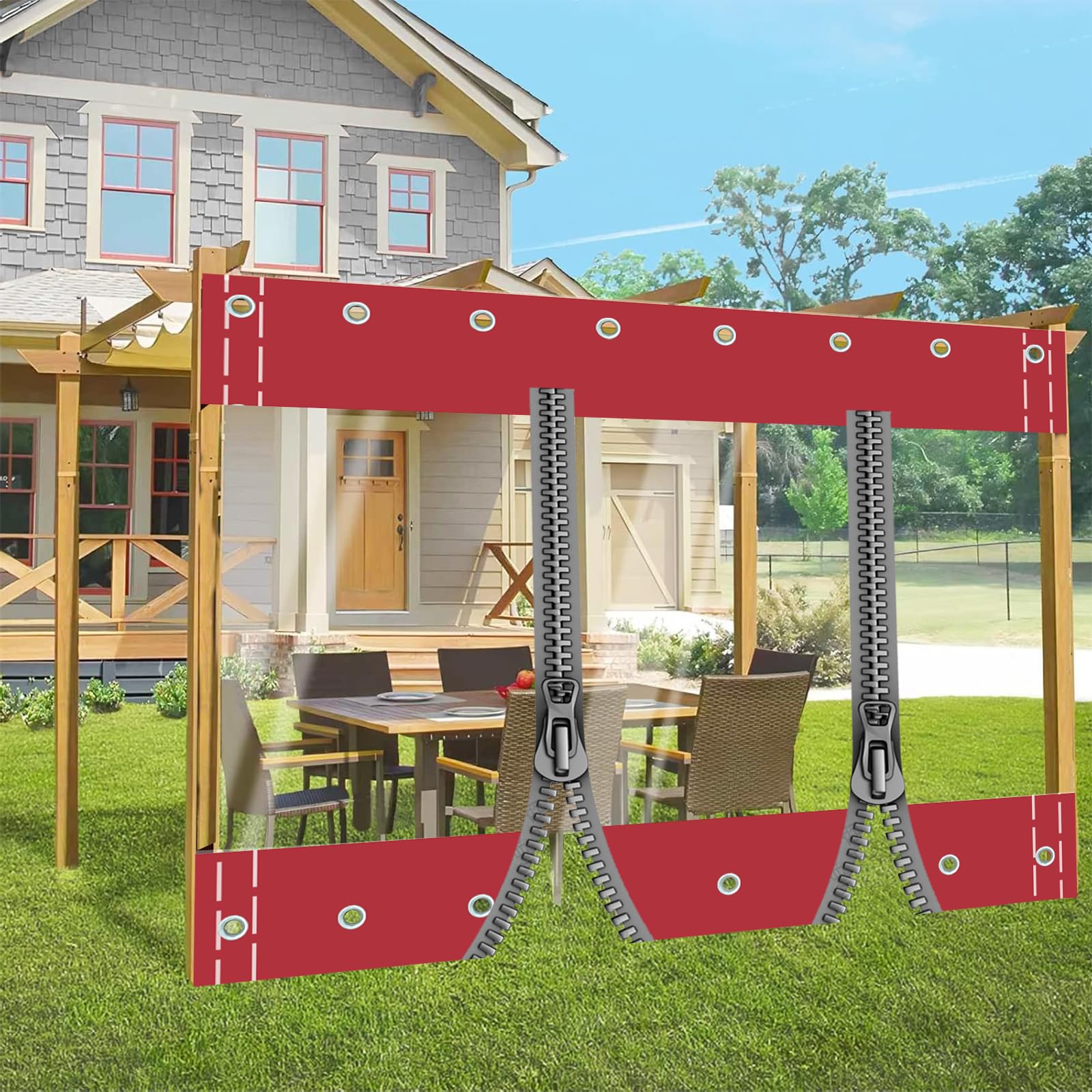 Transparent Tarpaulin Side Panels with Zip,Waterproof Clear Tarp Curtain,Outdoor Heavy Duty Splicing Tarpaulin with Eyelets,for Patio,Pergola, Porch, Gazebo,HxW-1.2x3m/3.94x9.84ft,Customisable