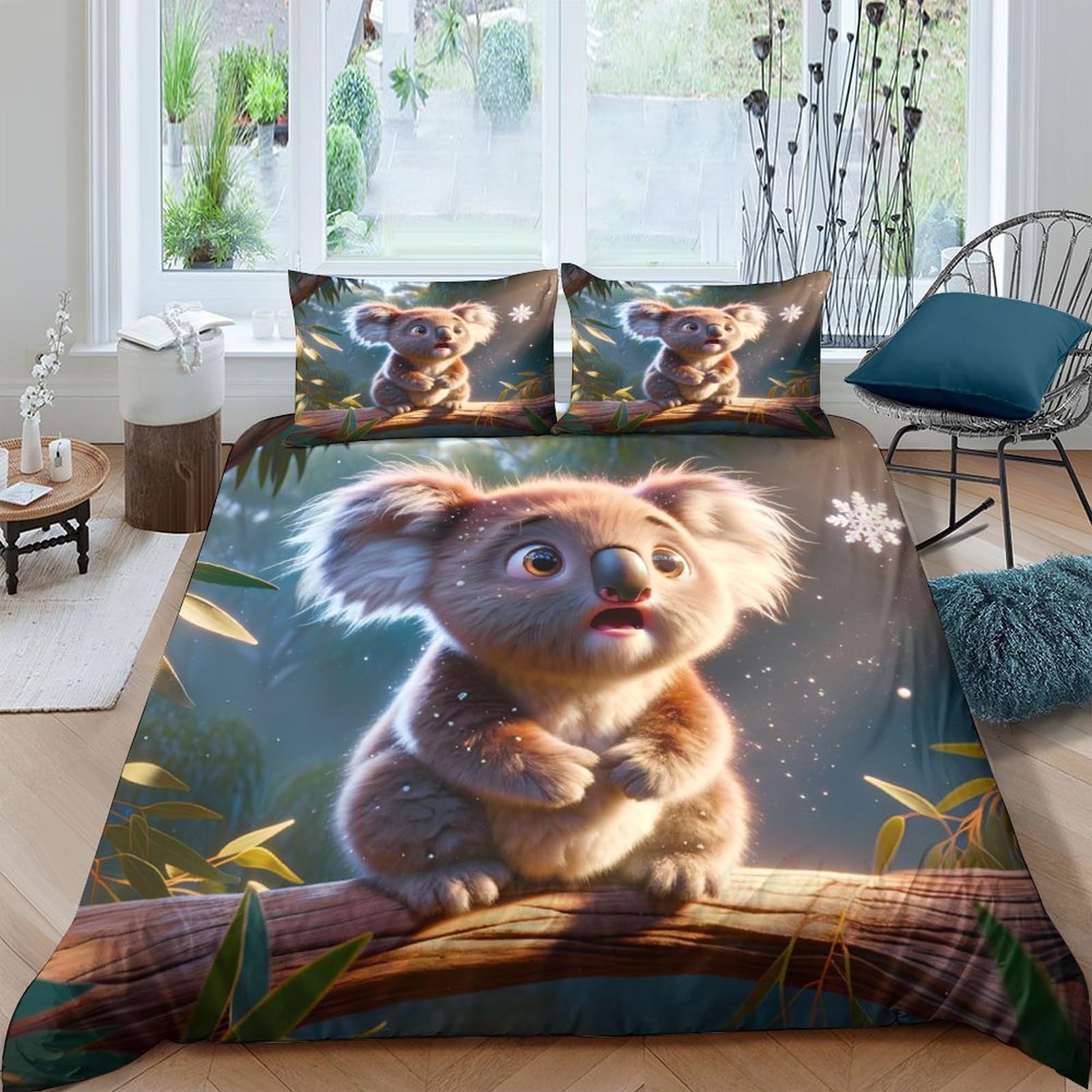 Ctjqhvkz Style-5 3D Printed Cute Koala Fitted Sheet Microfiber Soft Cartoon Animal Mattress Cover For Bedroom Dorm Mattress Protection Decor Single（135X200cm）