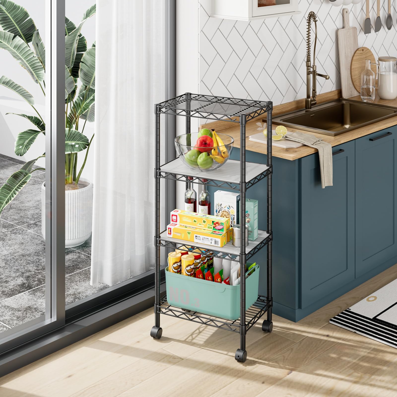 Golpart Verstellbare Lagerregale mit 4 Ebenen, Metalldraht, Standregal
