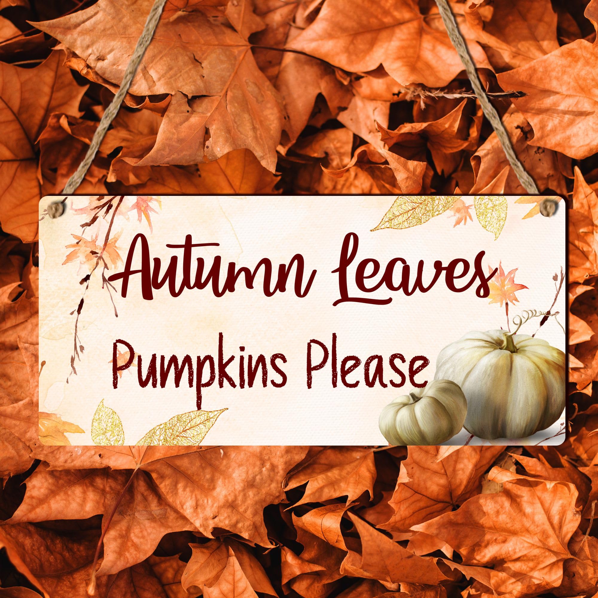 Personalised Hello Fall Autumn Gifts Welcome to Our Patch, Family Hot Chocolate Station Sign, Pumpkin Spice Latte & Pie Decor, Pumpkins, (Mdf Wood Indoor Use Only 19cm X 9cm, Autumn Leaves)