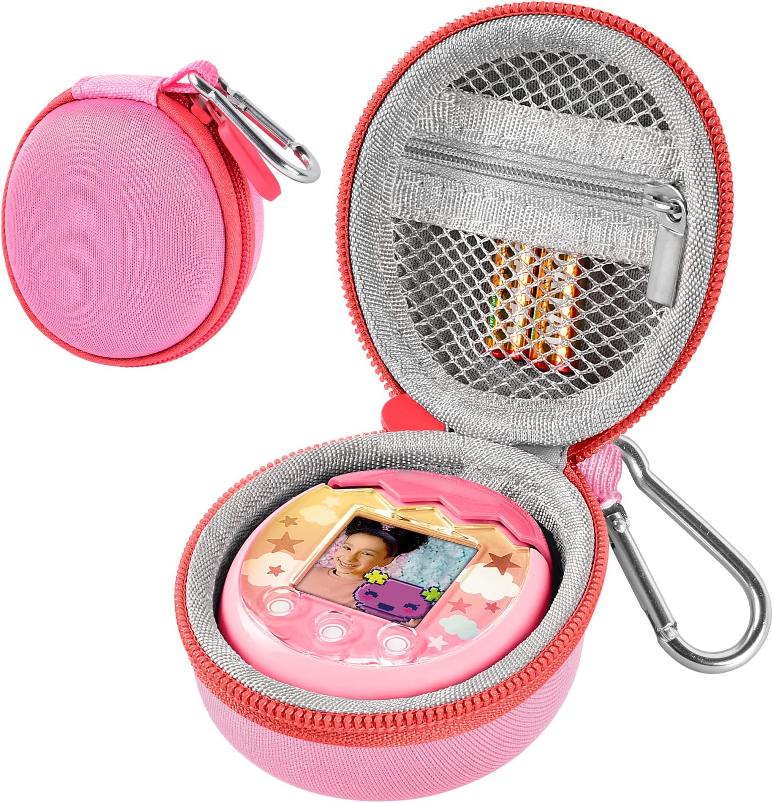Case Compatible with Tamagotchi Pix/ for Tamagotchi Uni/ for Tamagotchi On Virtual Pet, Portable Mini Toy Carrying Storage Bag Cover with Accessories Mesh Pocket - (Pink)