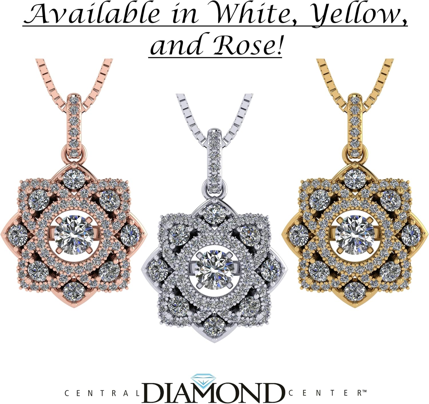 Central Diamond Center Forever Love Dancing Gemstone Flower Necklace Womens Pendant 925 Sterling Silver & Pure Brilliance Zirconia - Image 5