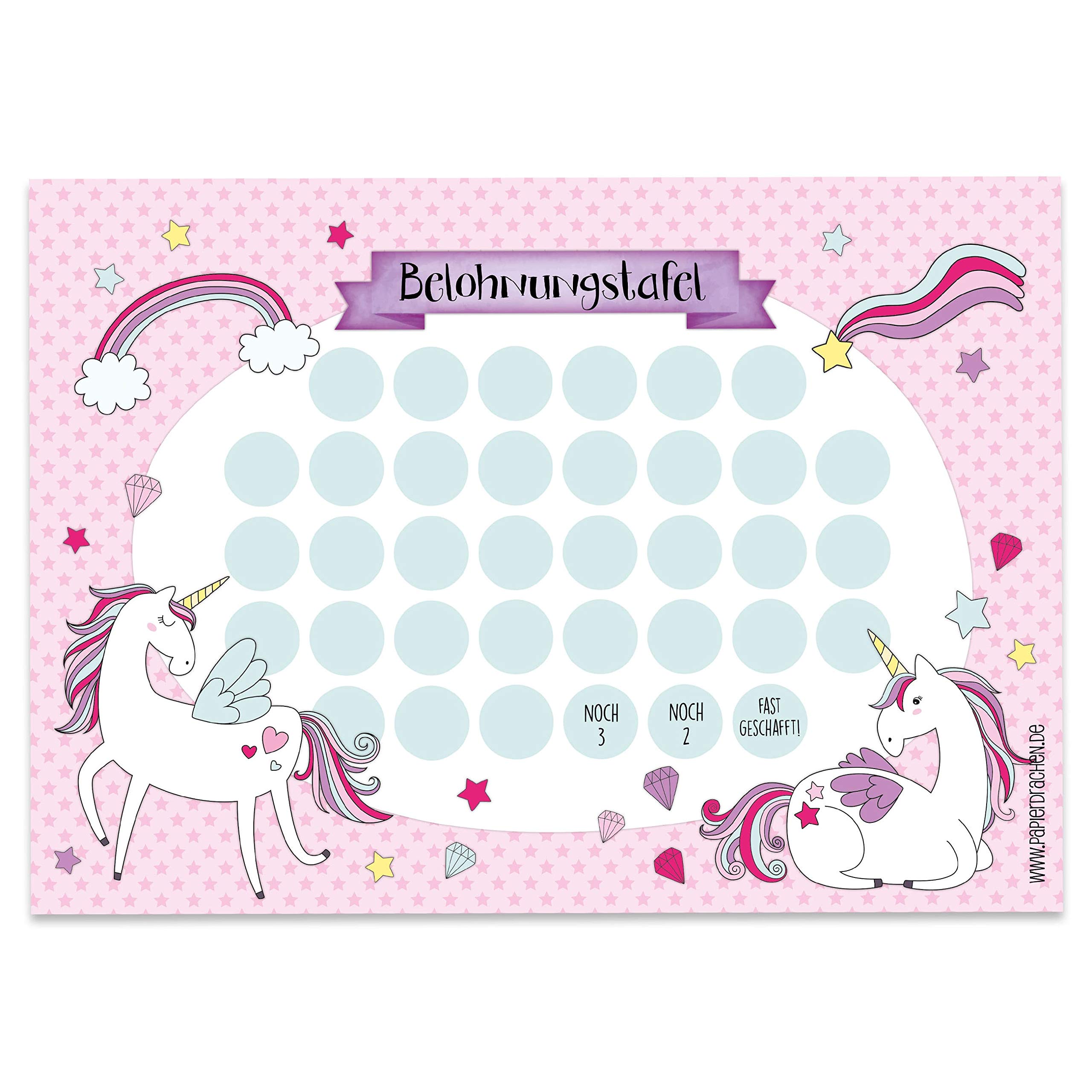 Papierdrachen Reward Chart Set for Children as Tear-Off Pad 10 Sheets  Motivational Concept as Educational Aid  with Great Stickers for Boys and Girls  Unicorn Motif Set 7