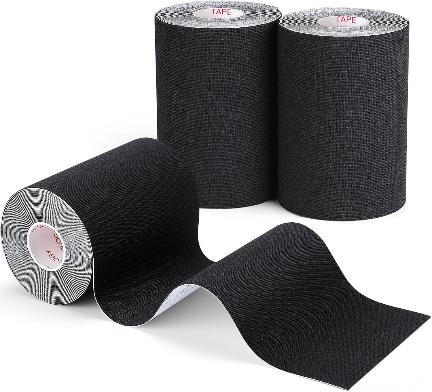 3 Pack Kinesiology Tape - Pro-Grade, Water Resistant & Breathable for Active Lifestyles, Latex-Free Cotton Elastic Tape for Muscle & Joint Support on Knee, Ankle, Shoulder, Wrist - Black 4in 5.5yd