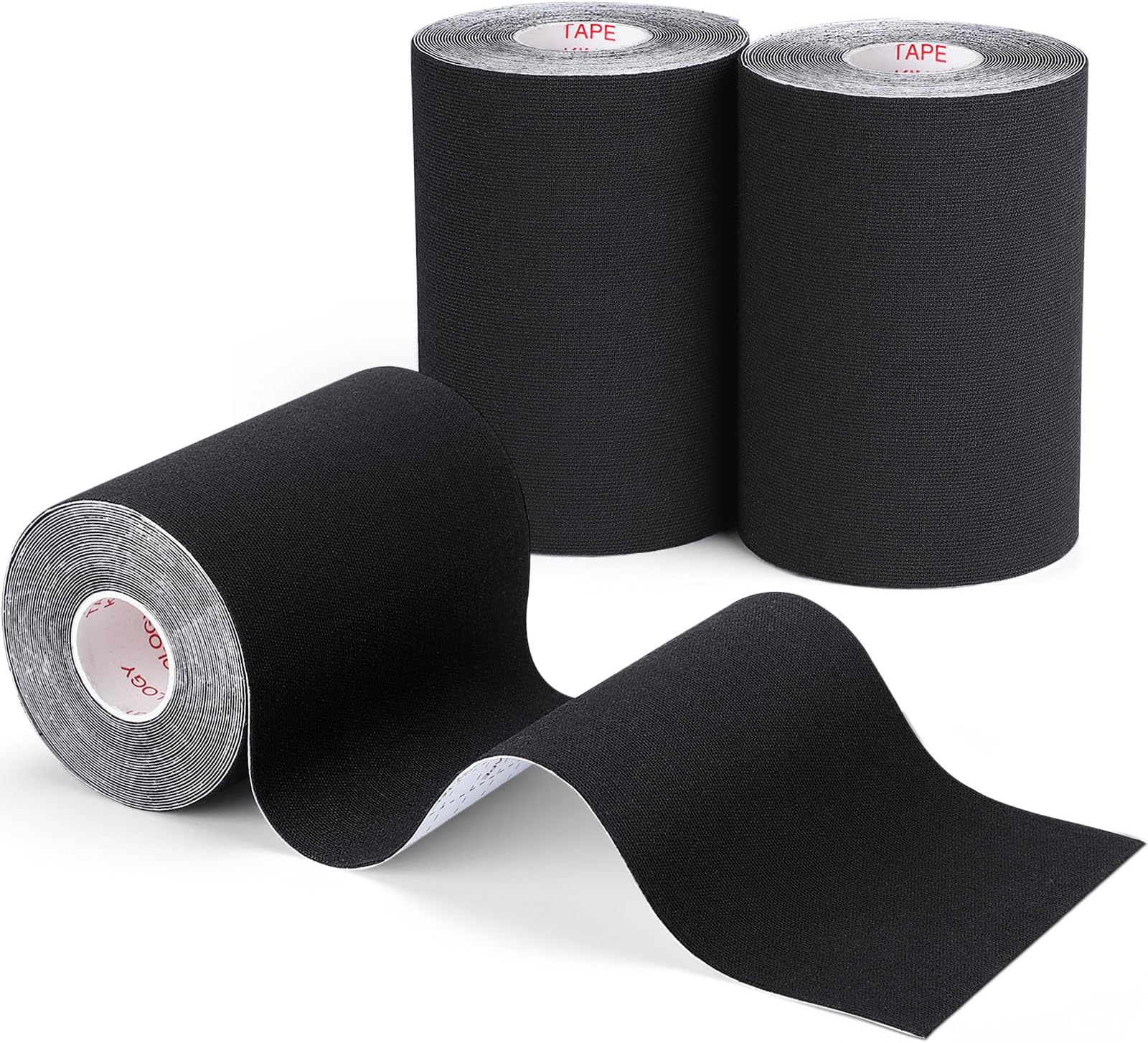 3 Pack Kinesiology Tape - Pro-Grade, Water Resistant & Breathable for Active Lifestyles, Latex-Free Cotton Elastic Tape for Muscle & Joint Support on Knee, Ankle, Shoulder, Wrist - Black 4in 5.5yd