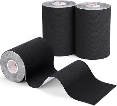 3 Pack Kinesiology Tape - Pro-Grade, Water Resistant & Breathable for Active Lifestyles, Latex-Free Cotton Elastic Tape for Muscle & Joint Support on Knee, Ankle, Shoulder, Wrist - Black 4in 5.5yd