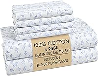 Vista 74 de Casa Platino Juego de sábanas tamaño Queen – Sábanas 100% algodón tamaño Queen refrescantes con 4 fundas de almohada, sábana bajera de bolsillo