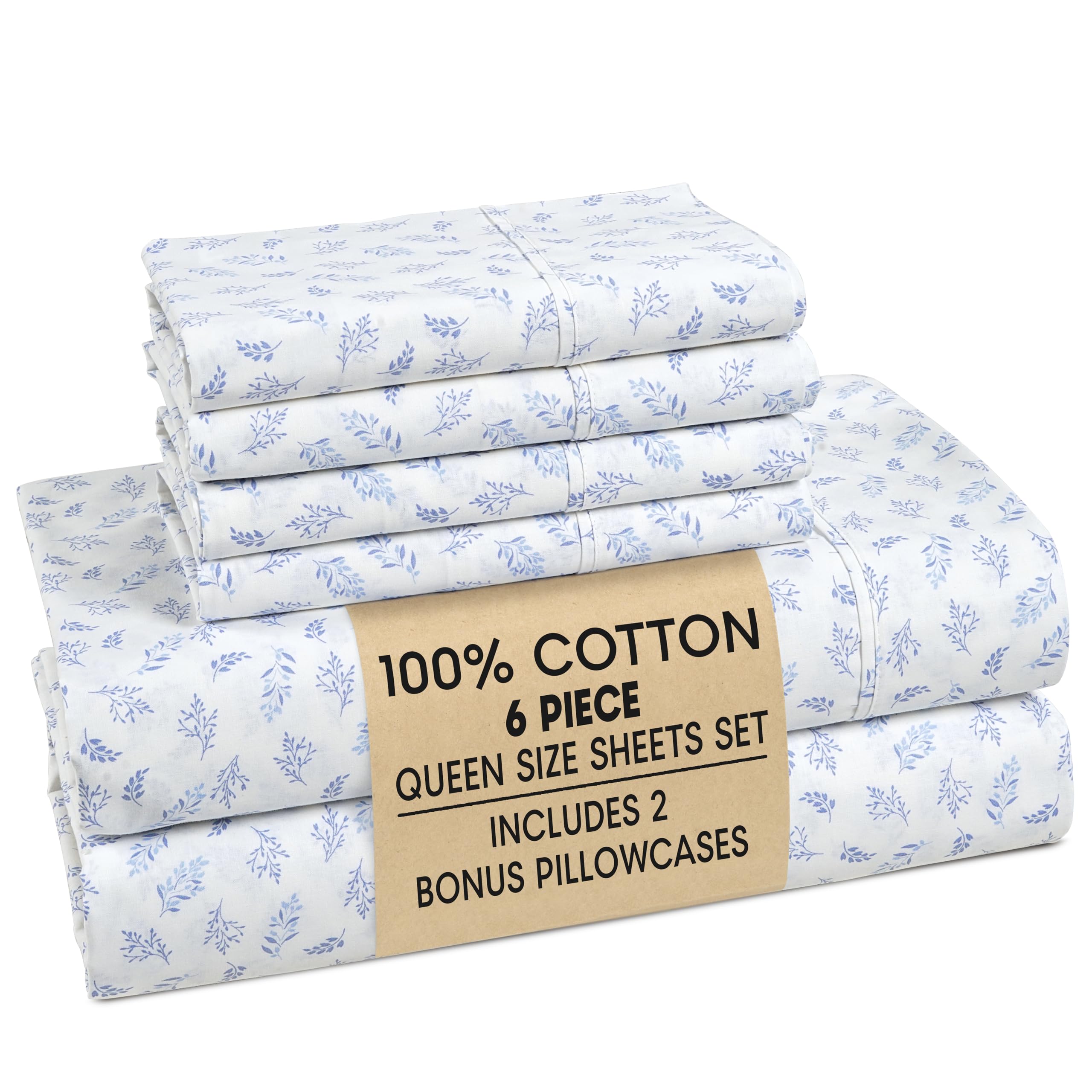 Casa Platino 100% Cotton Sheets Queen Size Set - 6 Pieces (1 Flat, 1 Fitted, 4 Pillowcases) - Soft & Breathable Percale Weave - Cooling Bed Sheets with Deep Pocket - Durable Queen Sheet Set - Amethyst