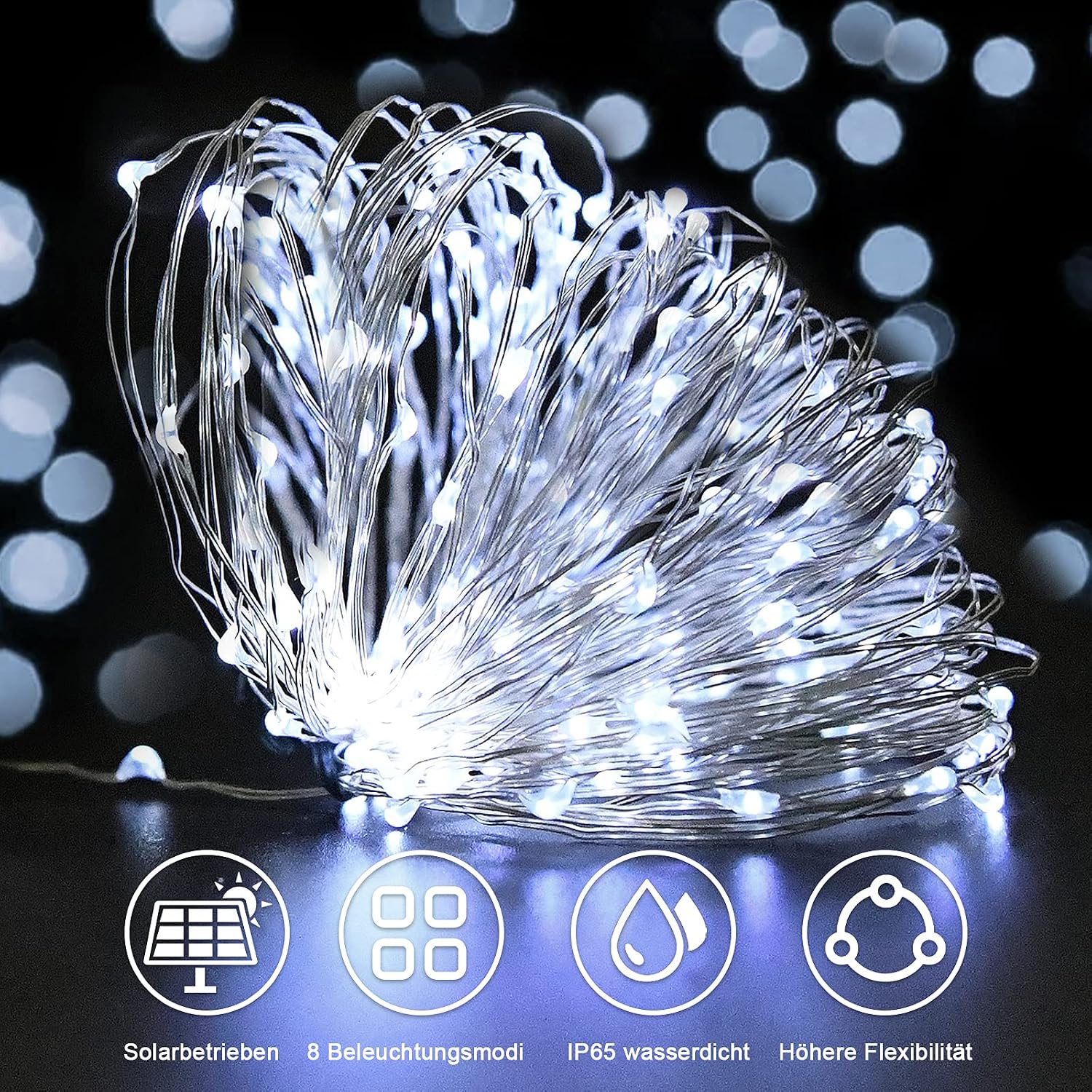 cshare Pack of 2 Solar Fairy Lights Outdoor, 120 LED 12 m 8 Mode Outdoor Lighting Copper Wire Waterproof for Garden, Balcony, Patio, Balcony, Gate, Yard, Wedding, Party (Cool White, 12 m) Cold White 12 m