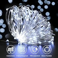 cshare Napelemes Fényfüzér 10m 100 LED - Réz Drót, Hideg Fehér, 8 Világítási Mód, Időzítő, IP65 Vízálló, Kültéri-Beltéri Dekoráció Kertbe, K 2