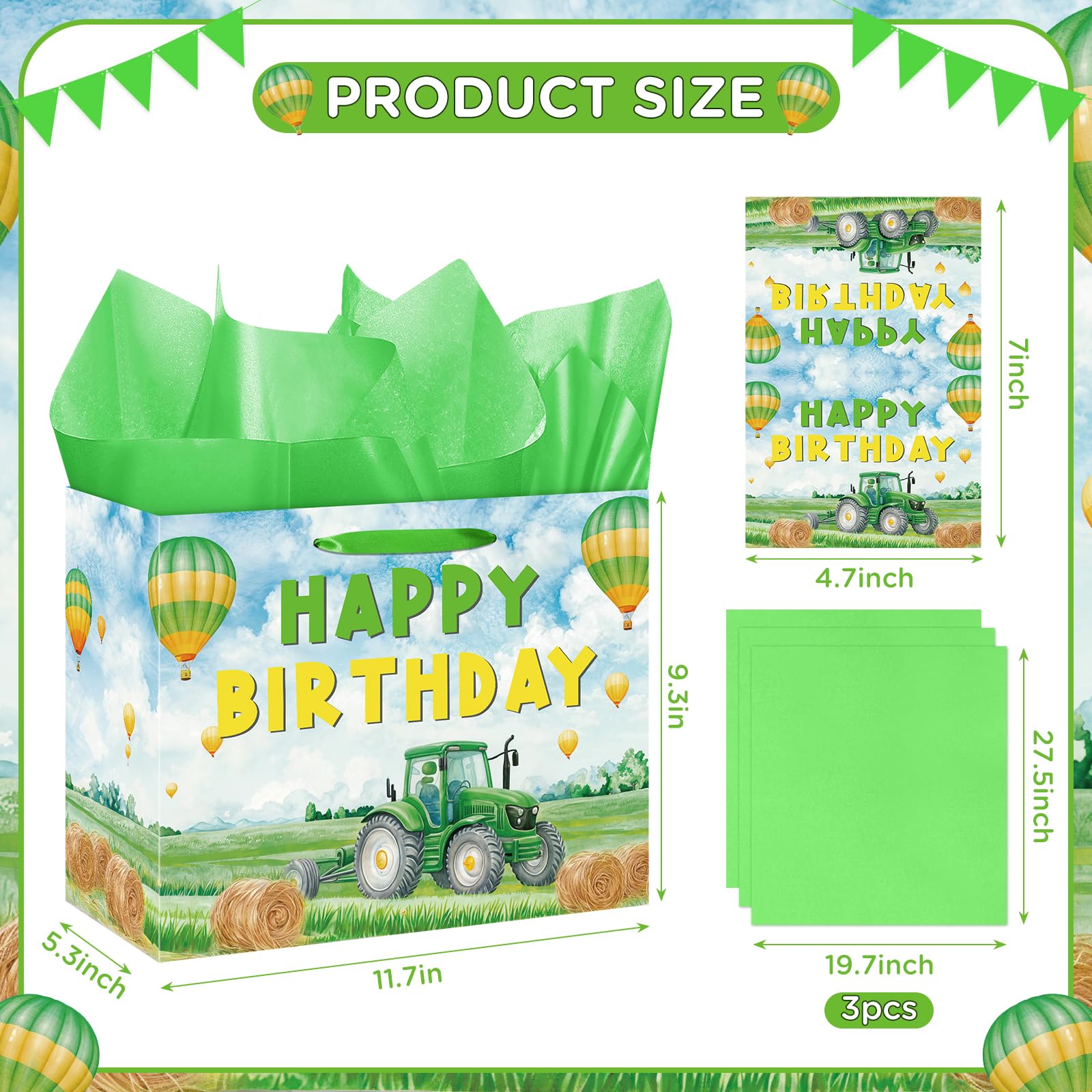 Tractor Recycled And Recyclable Gift Wrapping Paper - Vintage And Modern Tractors 4 Sheets And 4 Tyre Track Strung Gift Tags Birthday Father S Day Farm Christmas